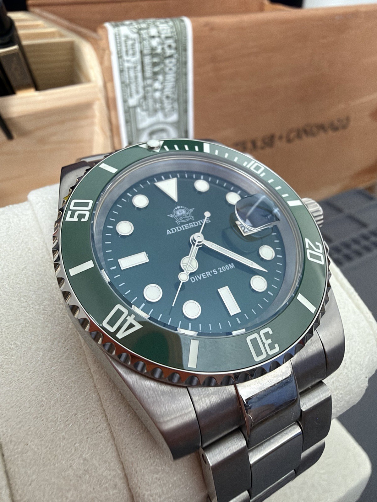 41mm Addiesdive Diver’s 200M Automatic Men’s Watch Green Dial Date 200m