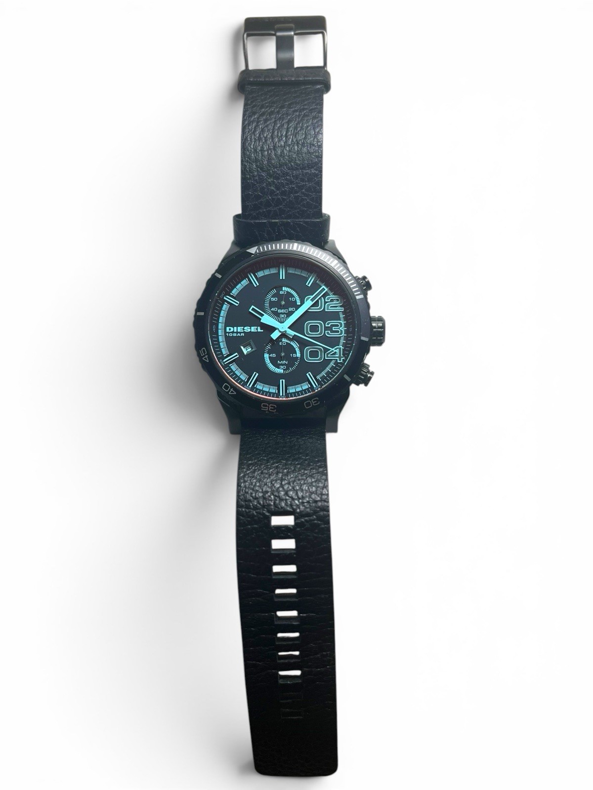 Diesel DZ4311 Overflow Chronograph Black Leather Men’s Watch Date 10BAR