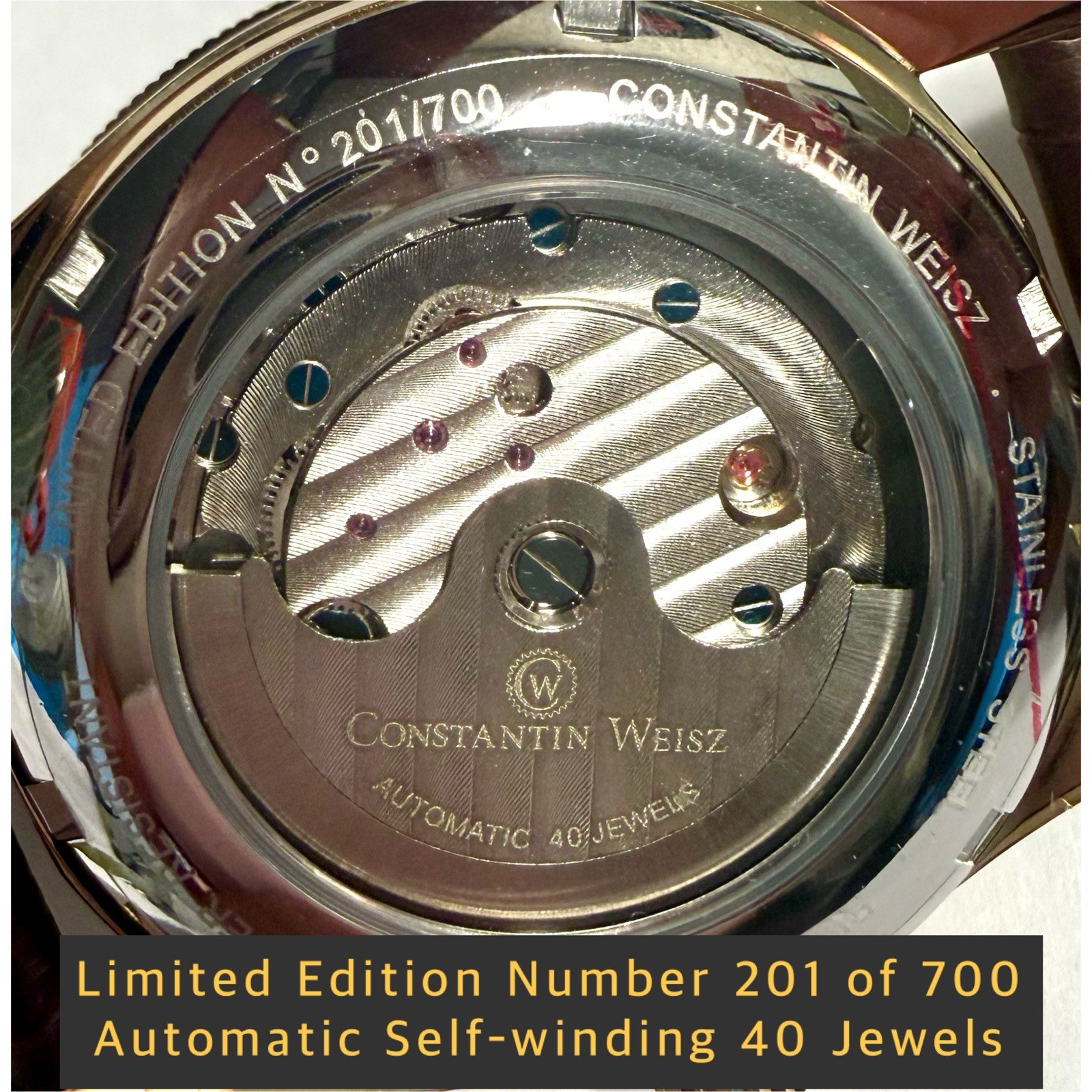 44mm Milled Goldtone Bezel | LE#201/700 | Power Reserve | Constantin Weisz Watch