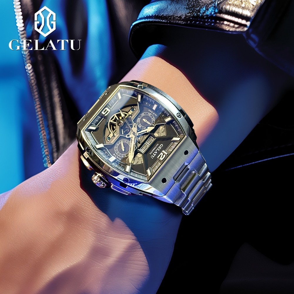 GELATU Men’s Full Automatic Mechanical Watch, Sapphire Mirror, Complete Calendar