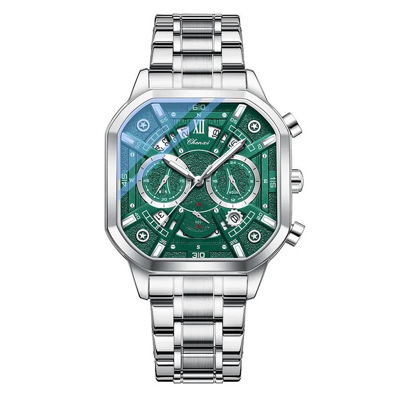 CHENXI Men Quartz Chronograph Watch Stainless Steel Luminous Waterproof