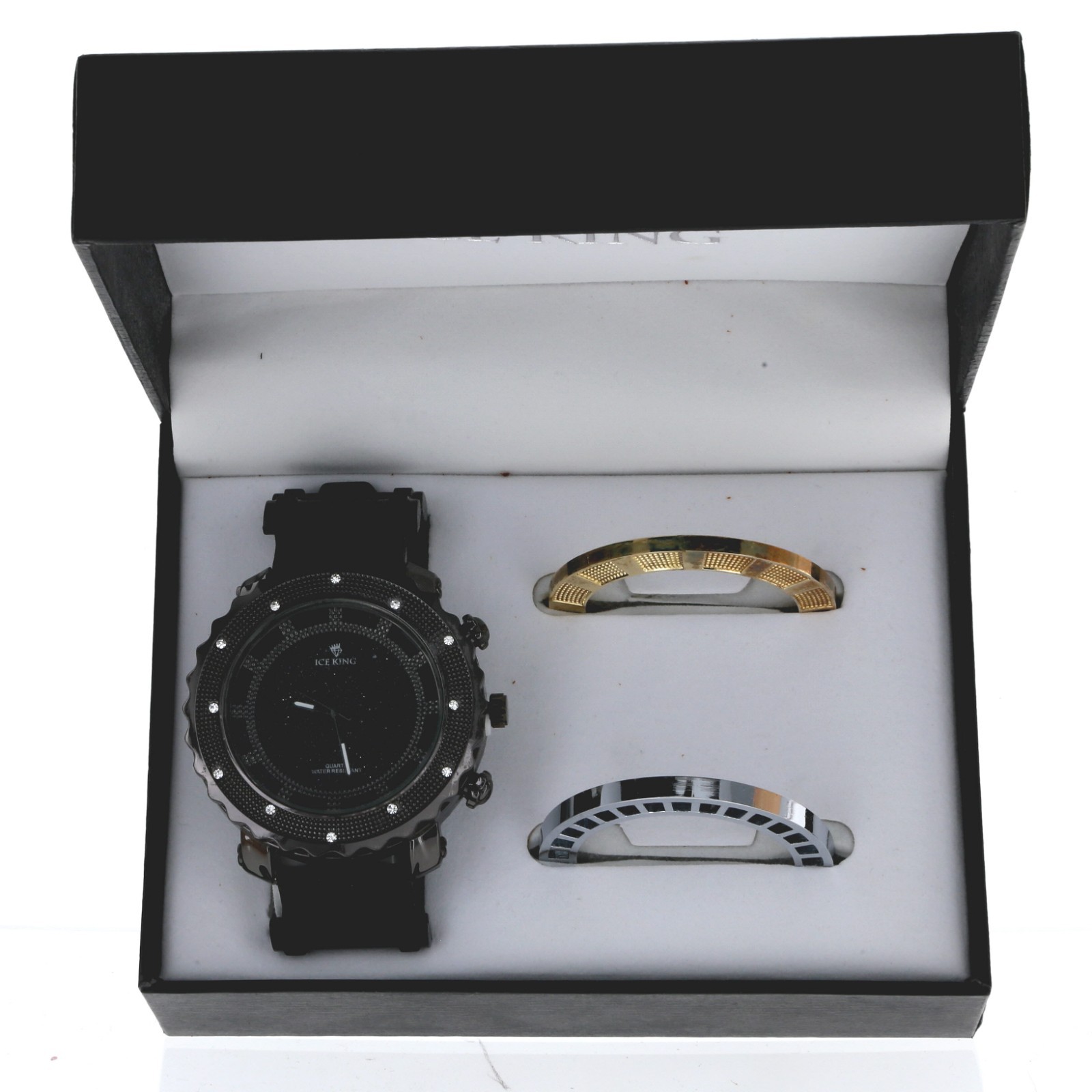 Ice King Gun Finish With Silicone Bullet Band & Interchangeable Bezel Watch Set