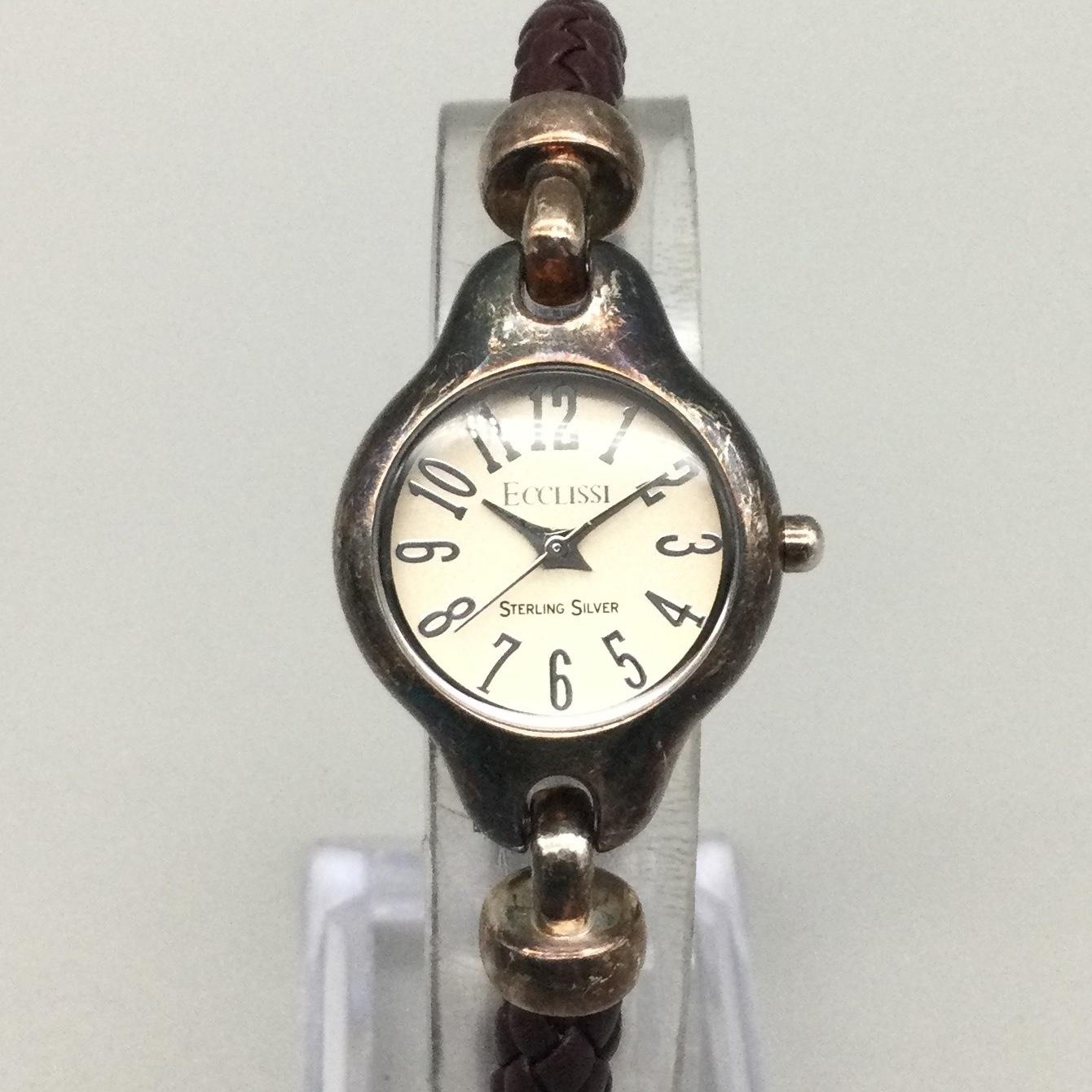 Ecclissi Sterling Silver Womens Watch 23mm Braided Leather New Battery 7″