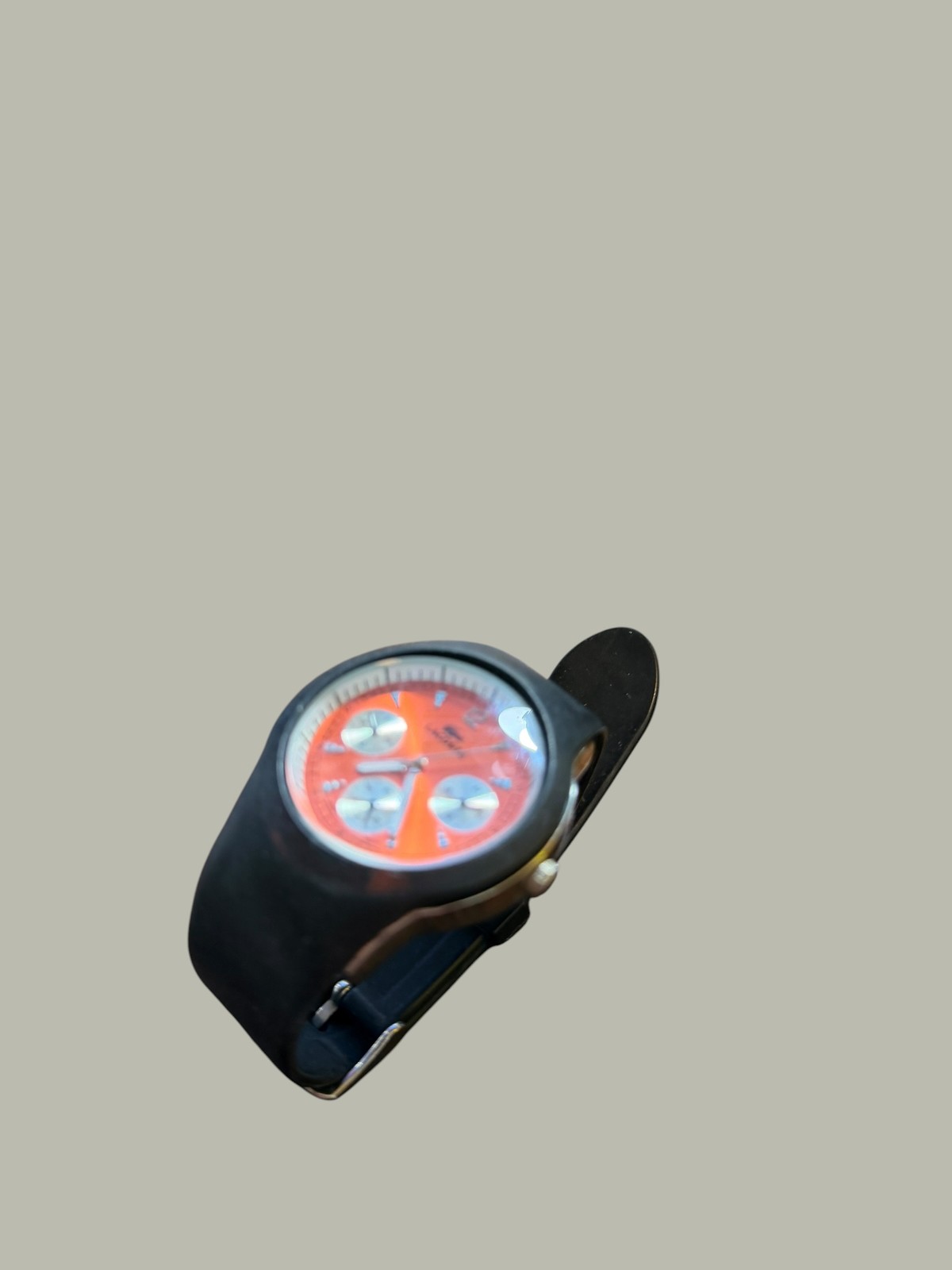 Lacoste Men’s Chronograph Orange Dial Black Silicone Quartz Wristwatch
