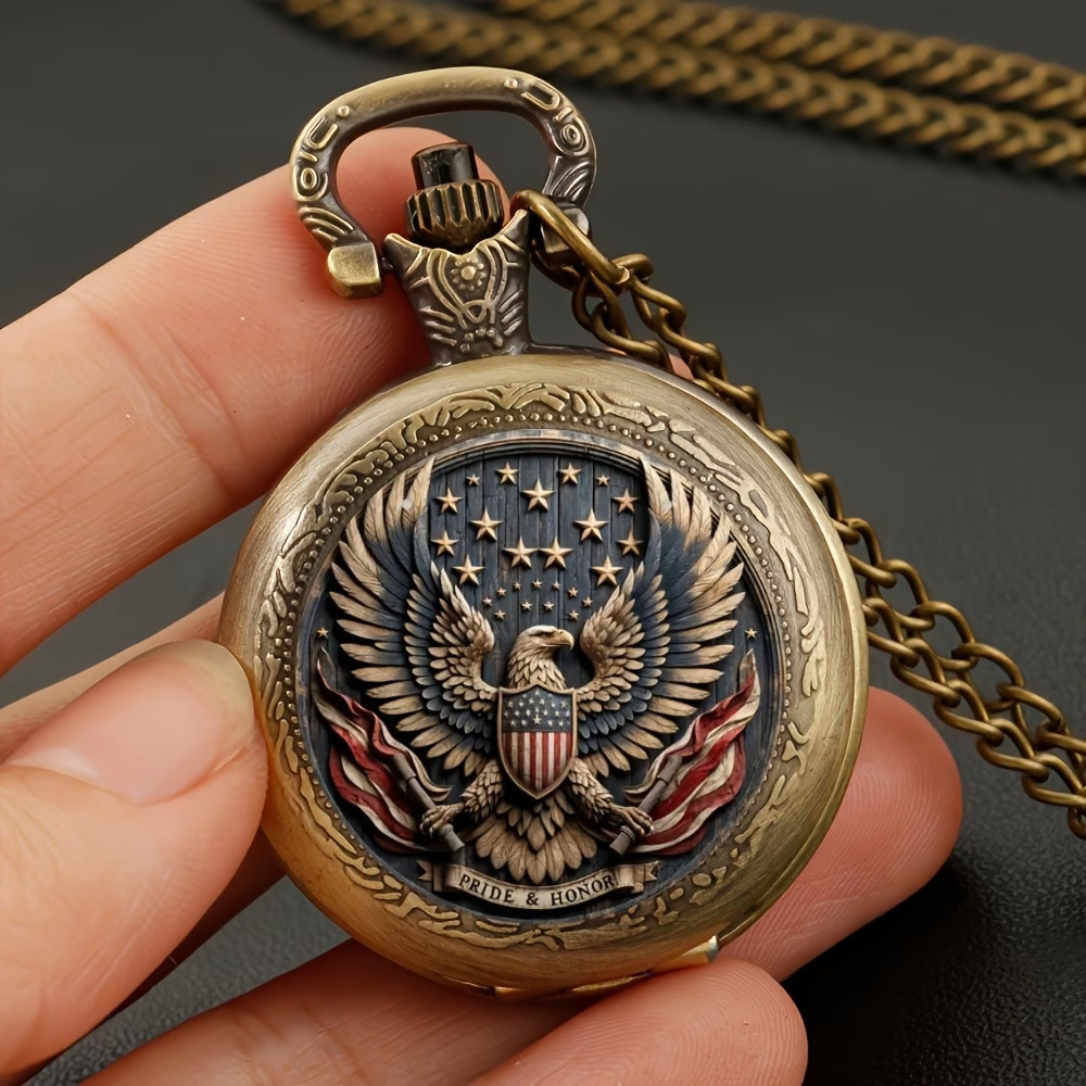 Vintage Bronze Eagle Design Quartz Pocket Watch | Round Alloy Case