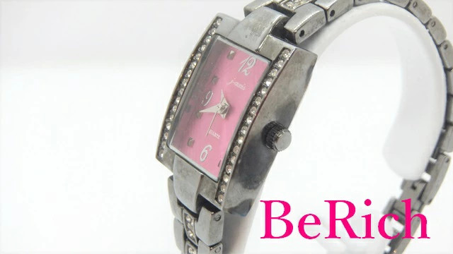 [A1R] J Axis Pink Dial SS Black Rhinestones Quartz Ladies Watch [p2v]