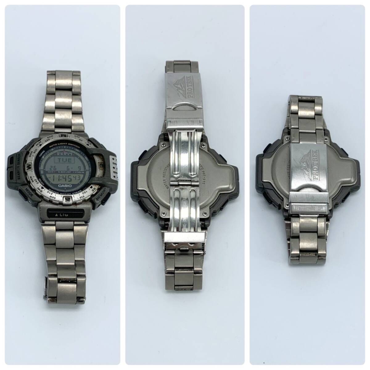 CASIO PRO TREK PRT 411 Quartz Digital Triple Sensor Backlight Titanium Men’s Wat