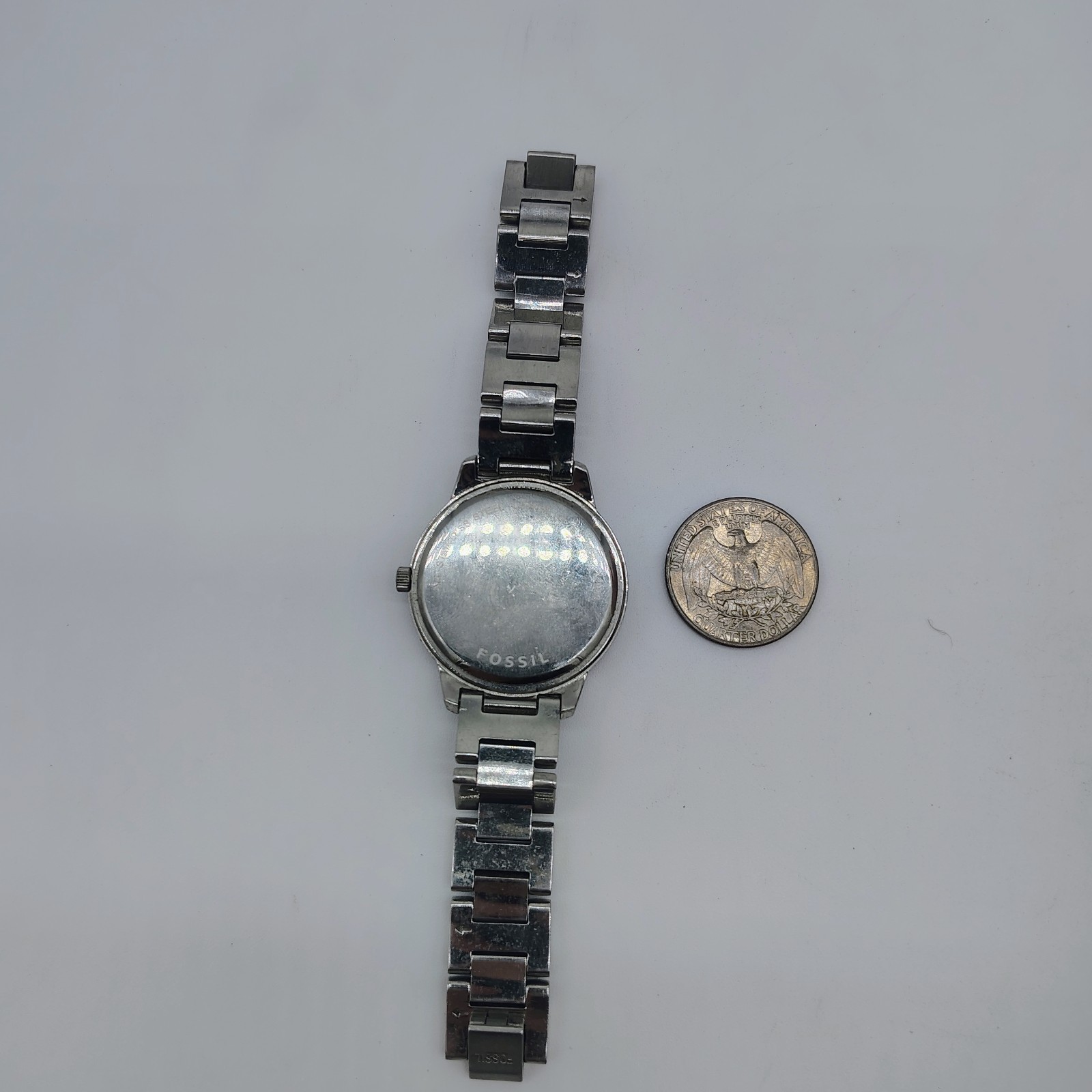 Fossil ES2130 Womens Silver Stainless Steel Analog Dial Quartz NEW BATTERY