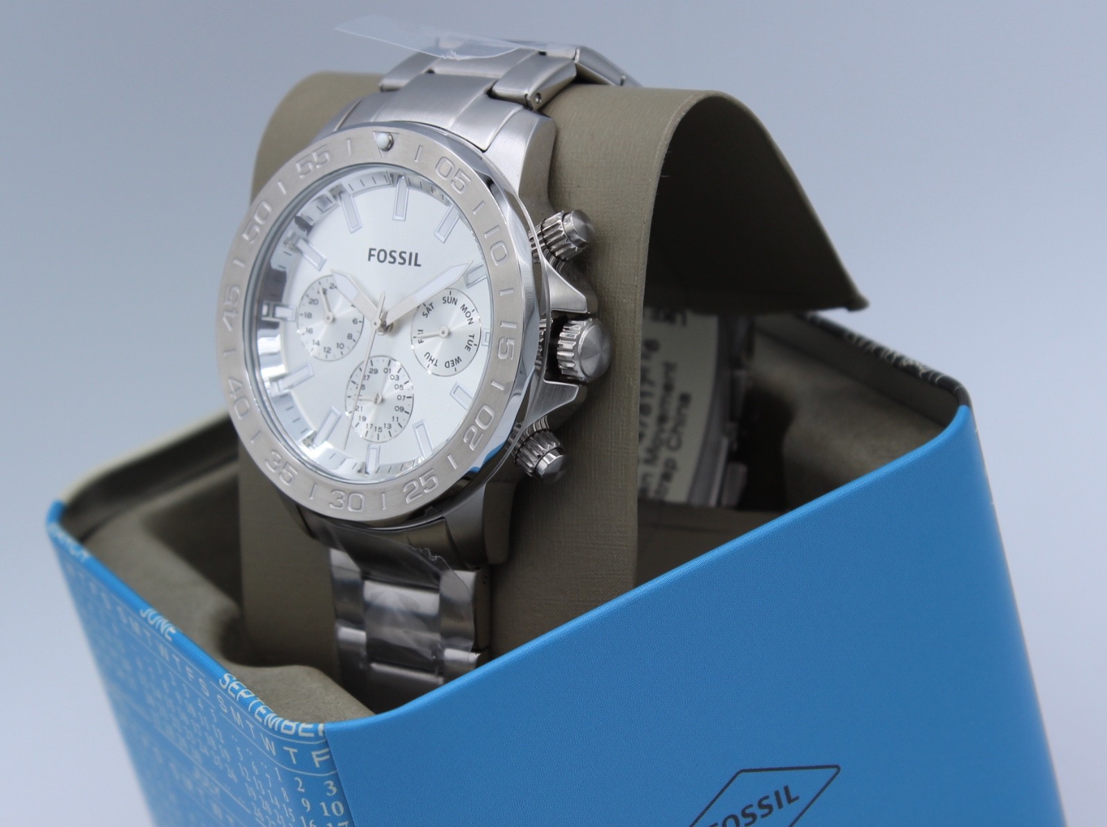 NEW AUTHENTIC FOSSIL BANNON MULTIFUNCTION CHRONOGRAPH SILVER BQ2490 MEN’S WATCH