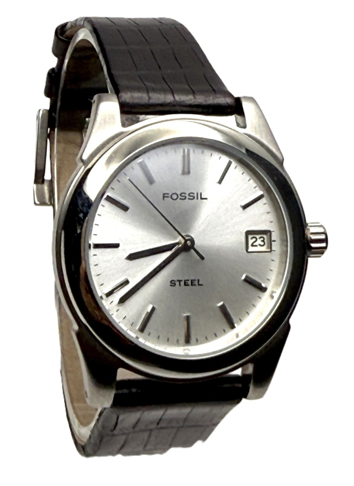 FOSSIL ARKITEKT FS2754 SILVER STEEL & DIAL DATE BROWN LEATHER BAND UNISEX WATCH