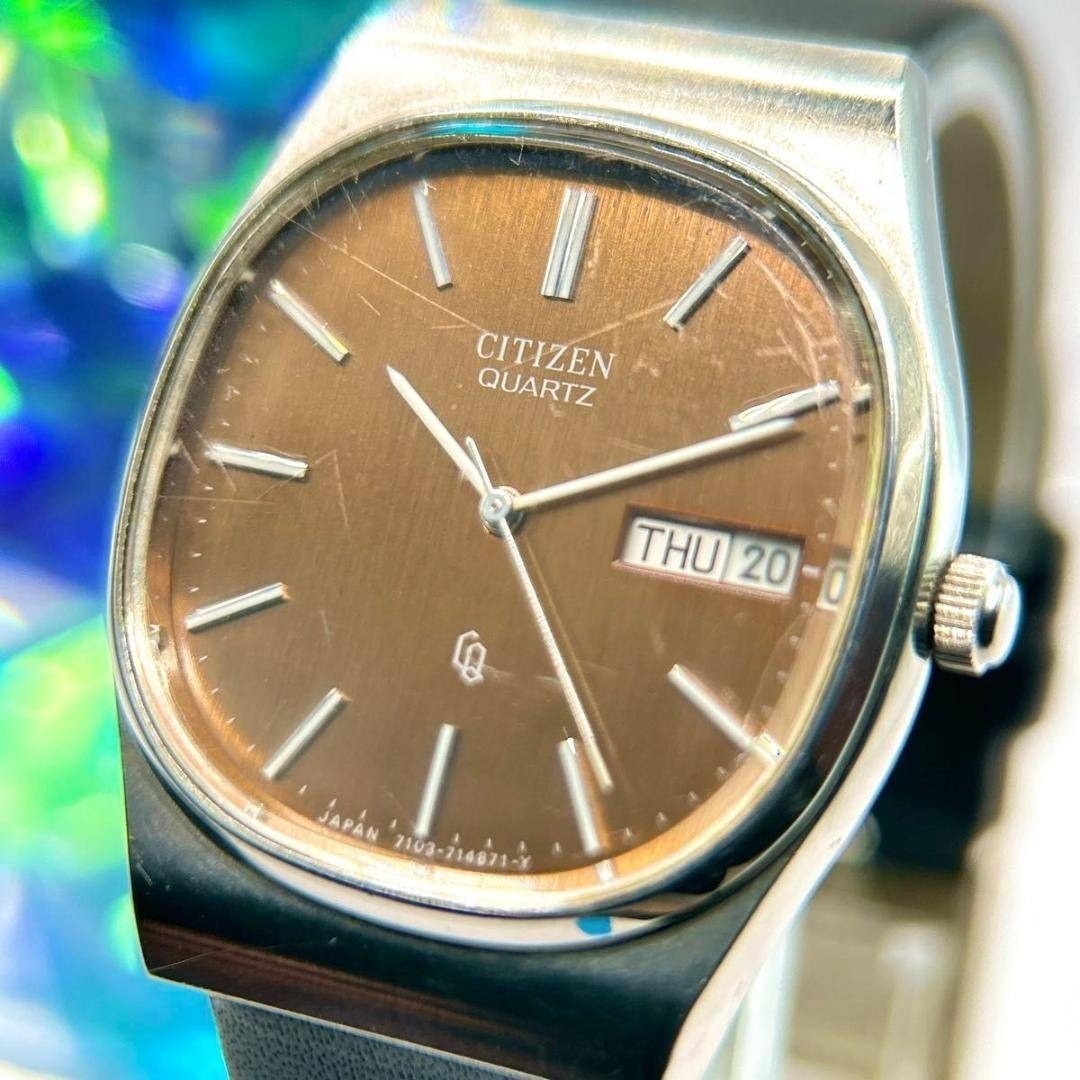 CITIZEN Quartz Men’s Watch Brown Dial Square Day Date 31.8mm Replacement Band