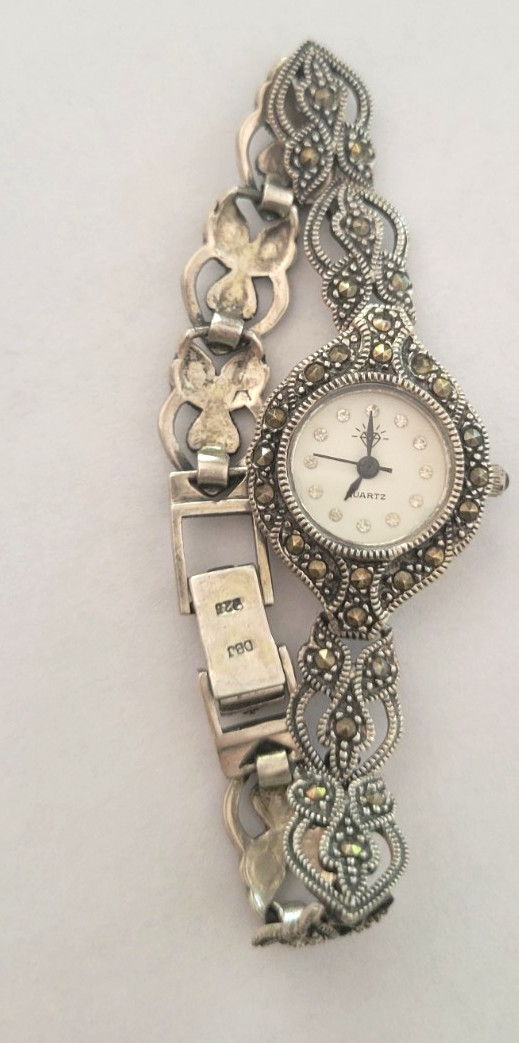 Sterling Silver Watch with Marcasites Japan Quartz Movement