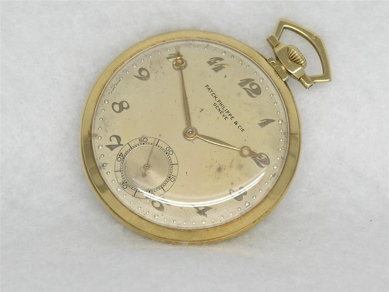VINTAGE GENTS 18K GOLD PATEK PHILIPPE 45MM POCKET WATCH, TRIPLE SIGNED, RUNNING!