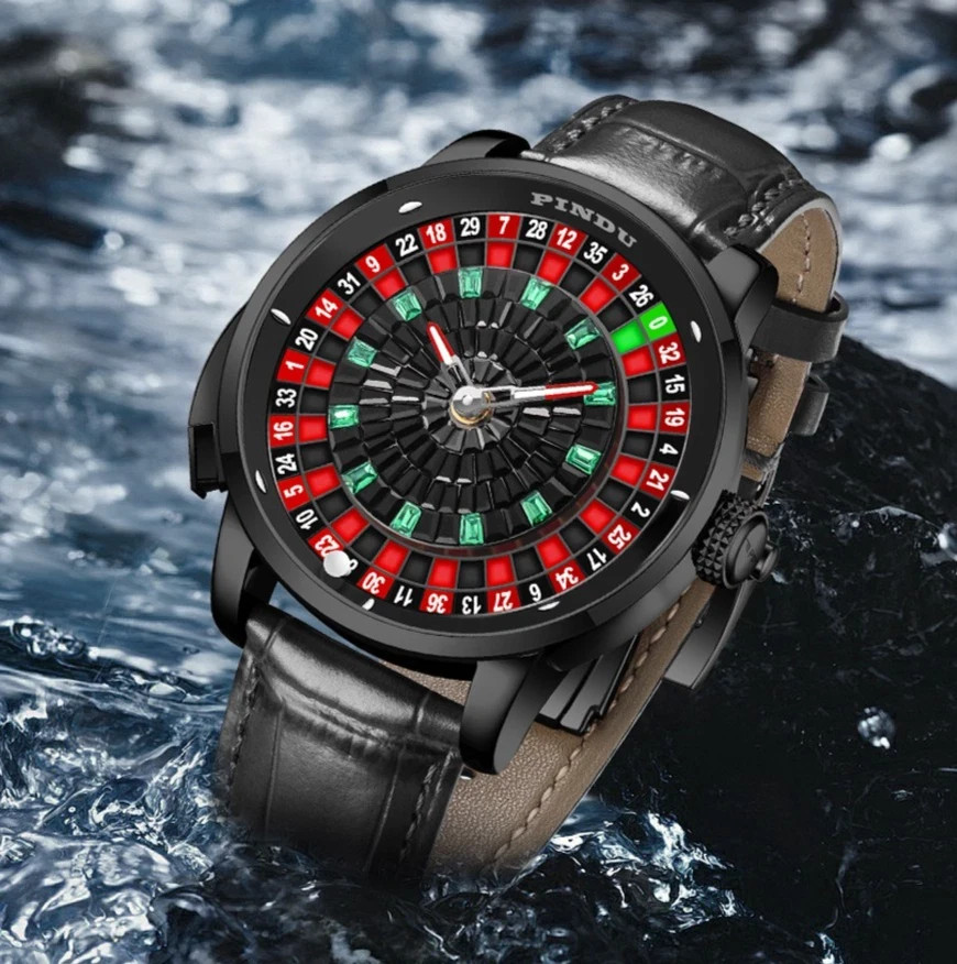 🔥USA🔥PINDU Men’s Automatic Watch 5ATM Casino Tourbillon Rotating Roulette
