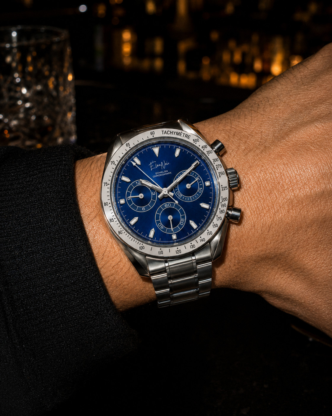 Élan Noir Chronograph Watch VK63 Blue Dial Sapphire Crystal Steel 40mm