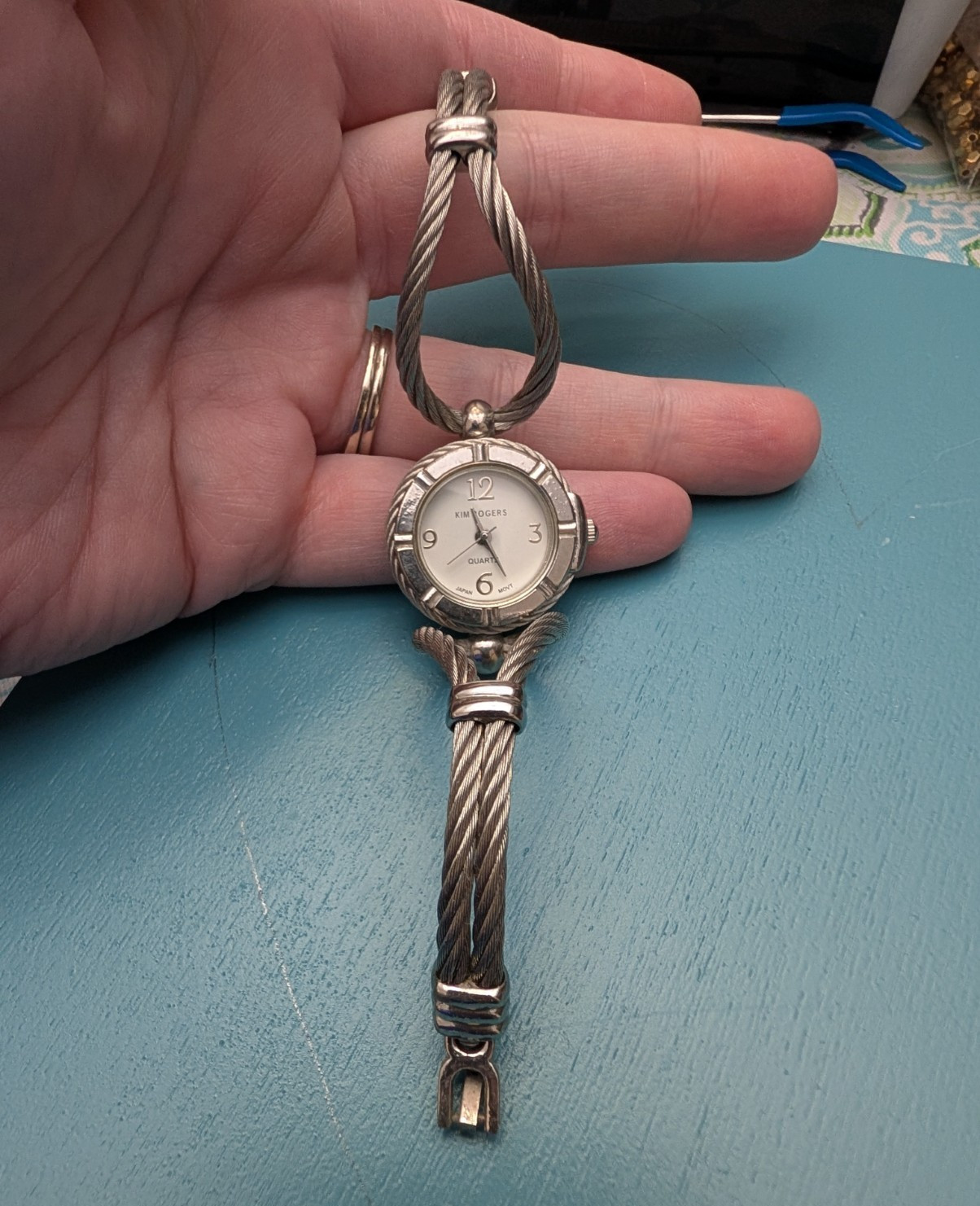 Kim Rogers Women’s Dress Quartz Watch White Dial Silver Cable Bracelet