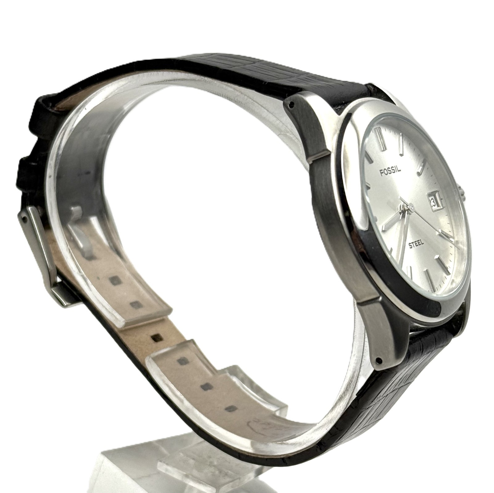 FOSSIL ARKITEKT FS2754 SILVER STEEL & DIAL DATE BROWN LEATHER BAND UNISEX WATCH