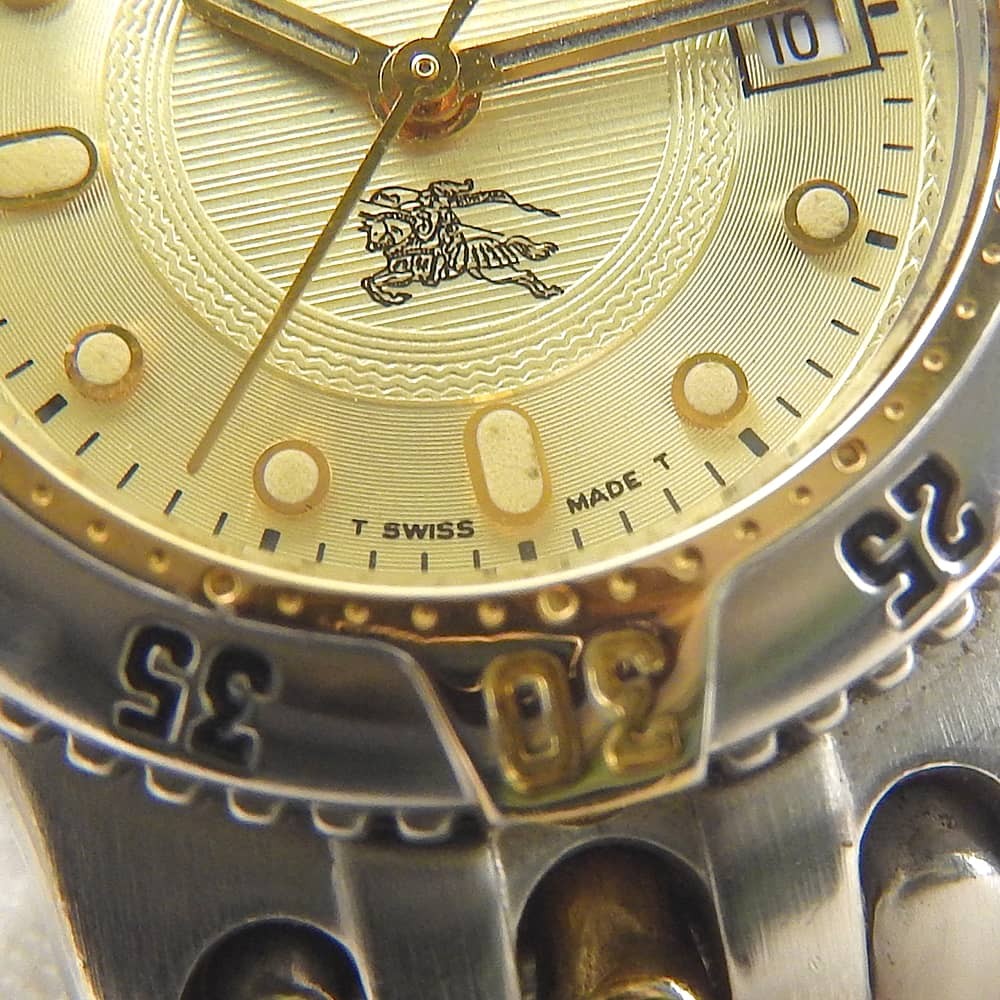 BURBERRY Diver Watch 10000L Stainless Steel Gold Plated Quartz Analog Ivory Dial