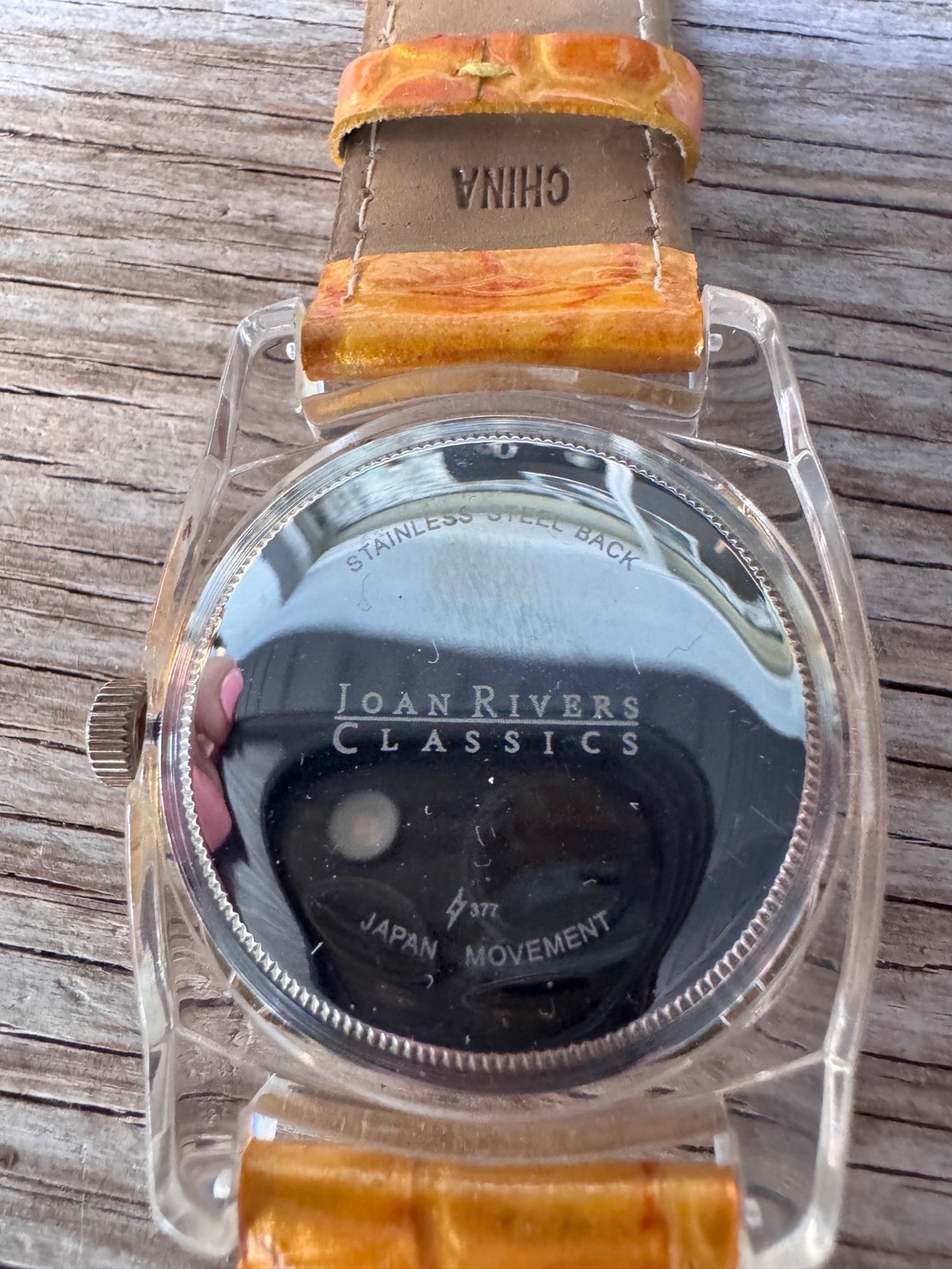 Joan Rivers Classics Rhinestone Lucite Watch Cognac Leather Strap Quartz