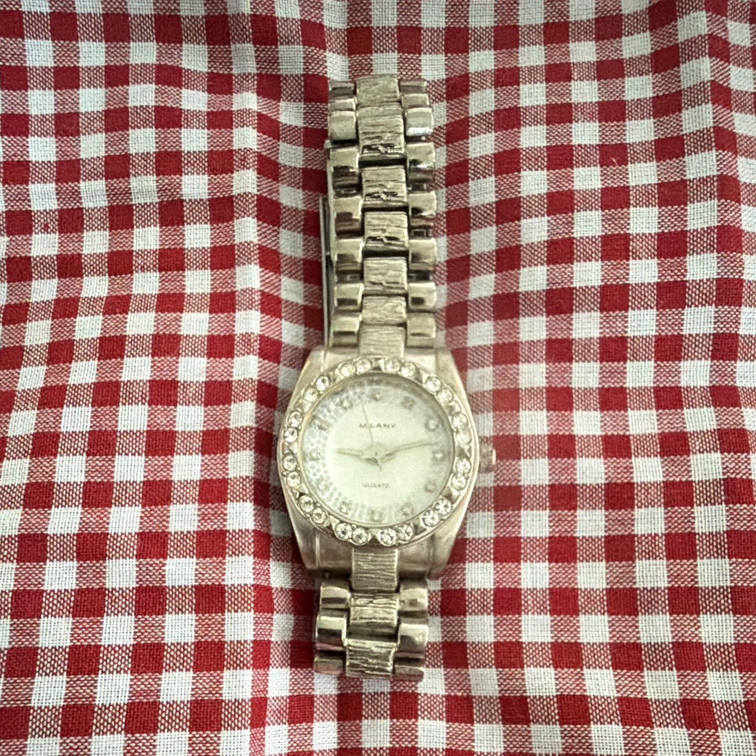 MILANY Quartz Analog Dress Watch Silver-Tone Bracelet Crystal Bezel White Dial