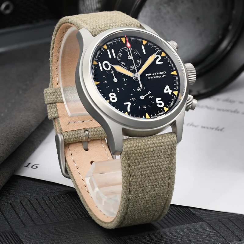 Retro Chronograph Watch VK67 Quartz 3 Dial 100M Waterproof Stainless Steel