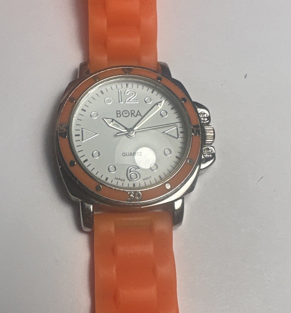 BORA watch Orange Bezel and Orange SILICONE RUBBER BAND – New Battery