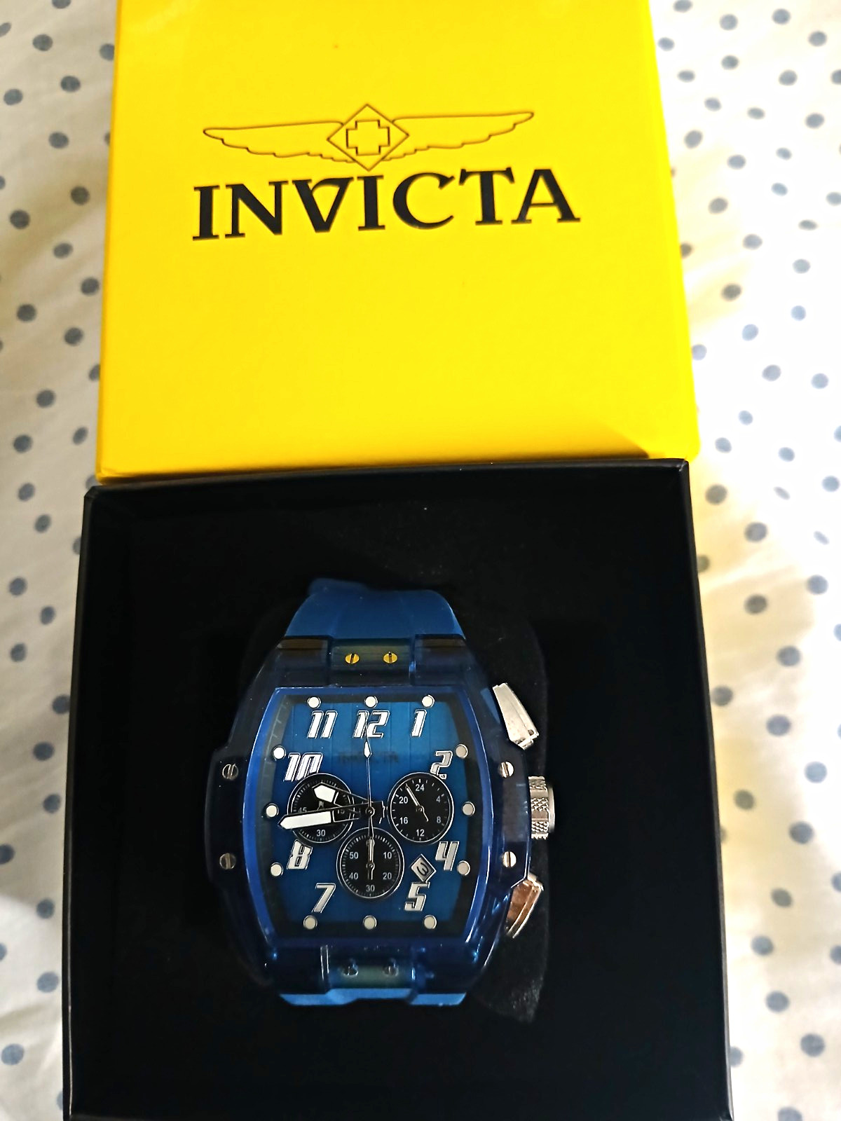 Invicta Men’s Raceway Chronograph Quartz Blue Tonneau Watch w/ Box