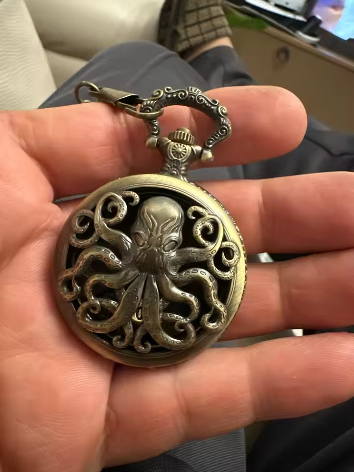 Vintage Octopus Pocket Watch Quartz Necklace Chain Steampunk Gift Men Wom