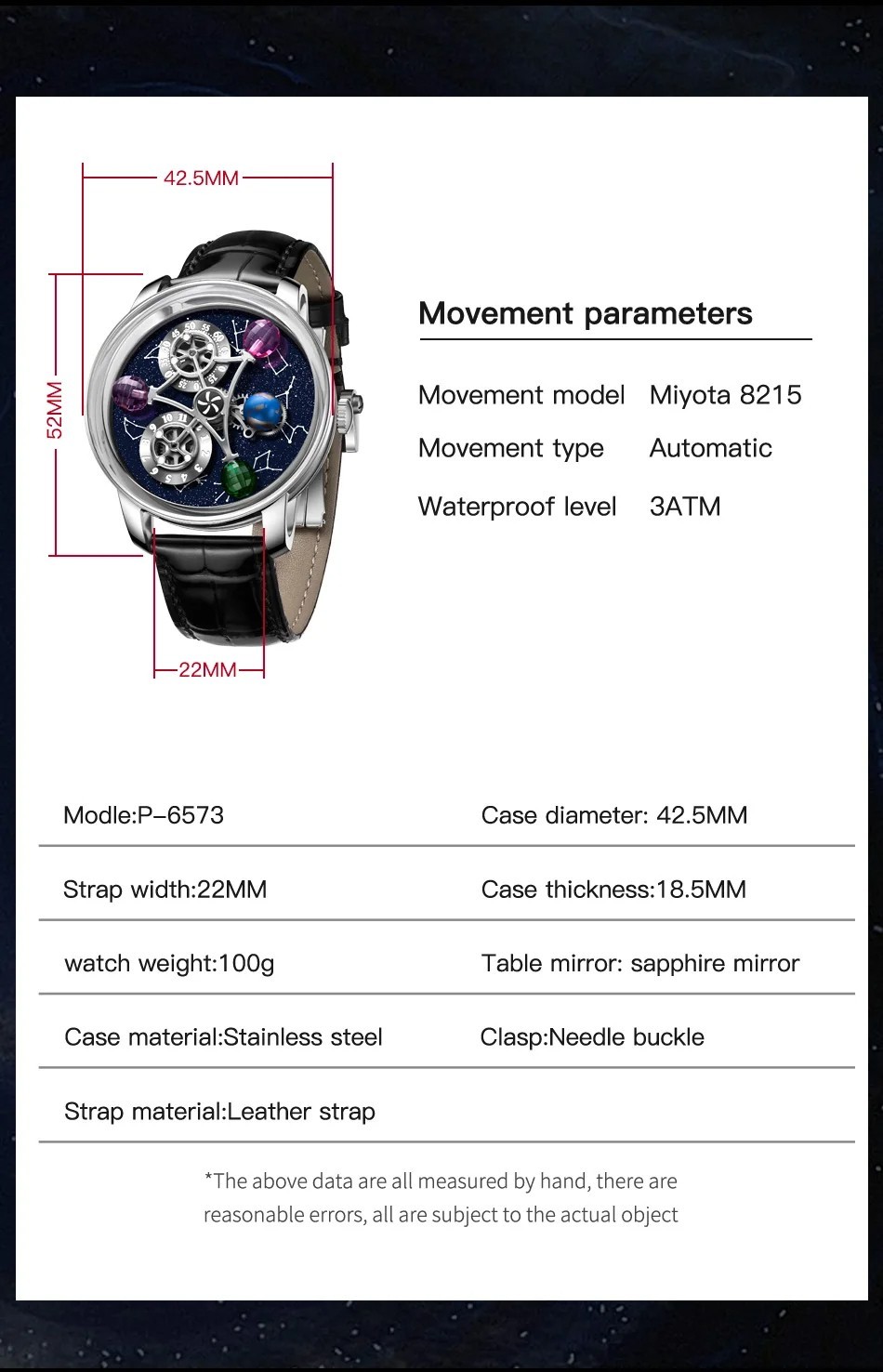 Jacob PINDU Constellation Star Mechanical Celestial Tourbillon Rotating Roulette