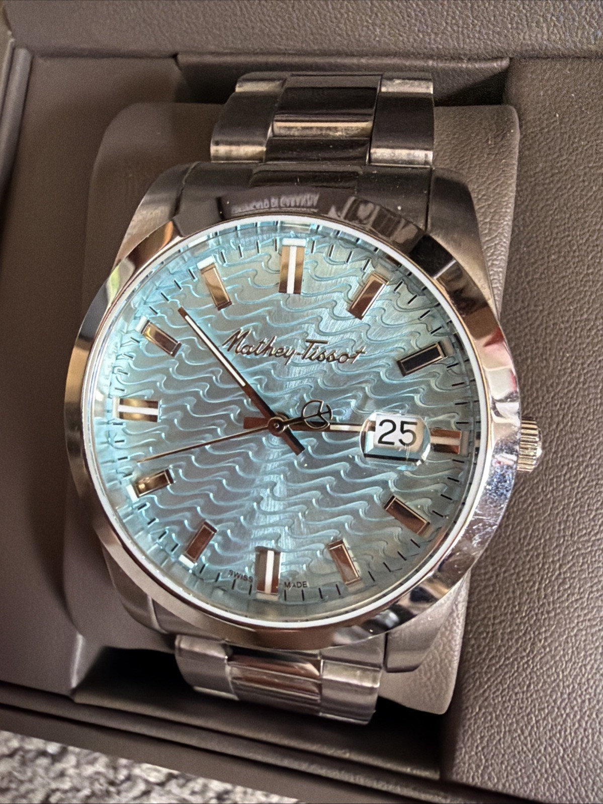 Mathey-Tissot Men’s Mathy I Turquoise Blue Dial Watch H1450 In Box