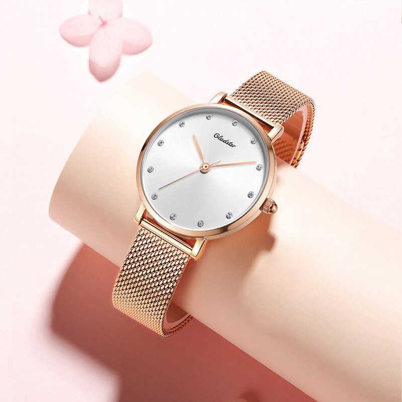 Gladster Dial 28 mm Rose Gold Mesh Strap Analog Quartz Women Wrist Watch Gift