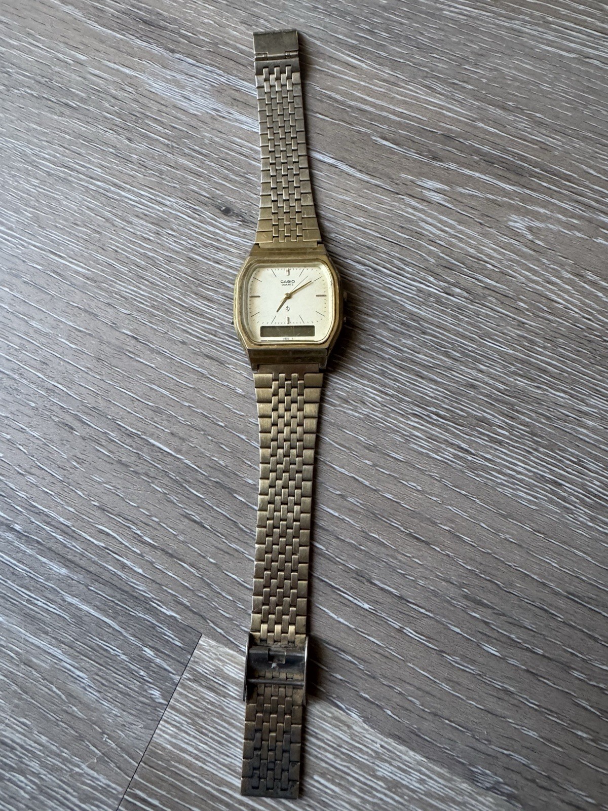 Casio AQ-340G Quartz Analog-Digital Gold Square Bracelet Watch White Dial 30mm