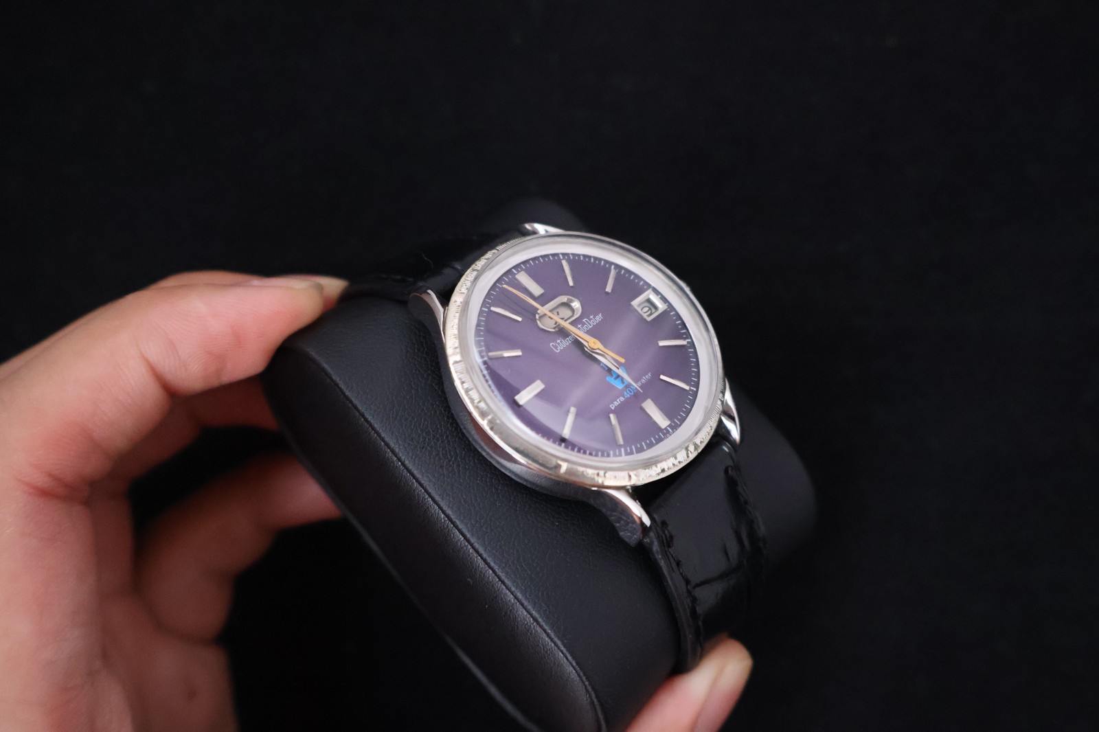 Serviced Rare Vintage 1965 Citizen Auto Dater Purple Dial 19 Jewels