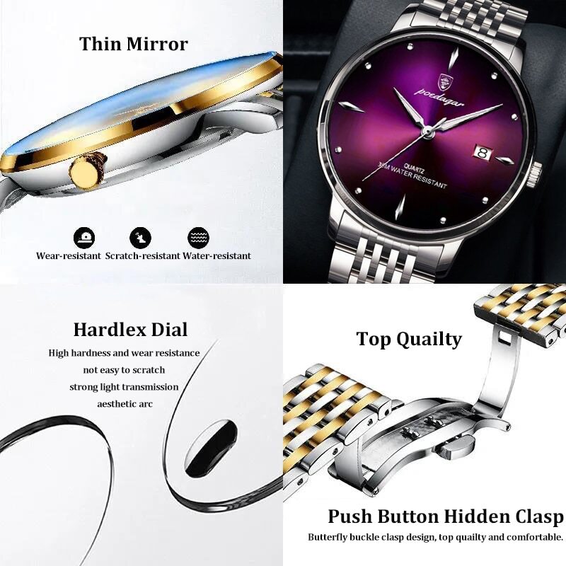KC Watch Men Stainless Steel Waterproof Luminous Watches Quartz Wristwatch +BOX