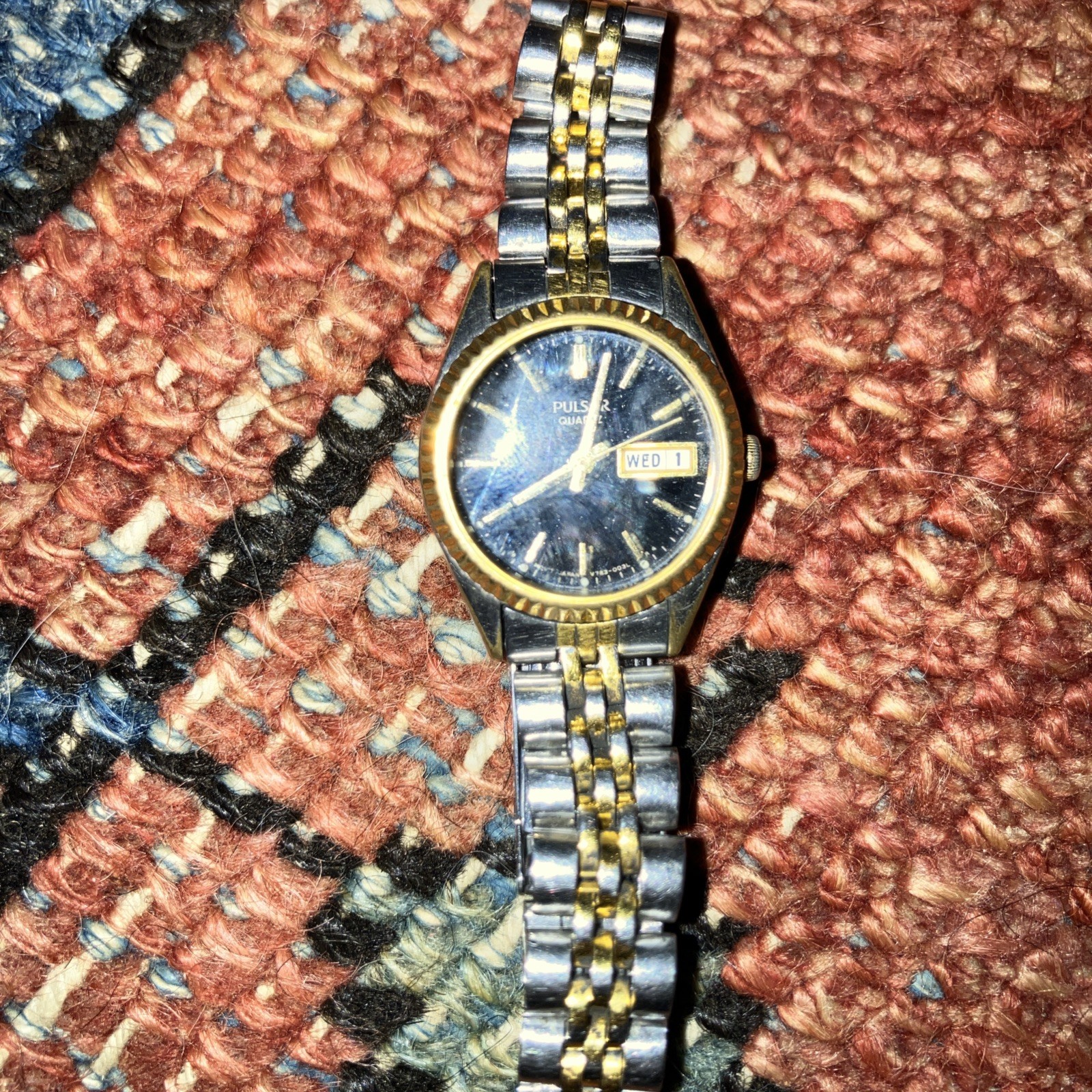 Pulsar Womens Presidential Watch, Day/Date, Two-Tone, Black Dial New Battery