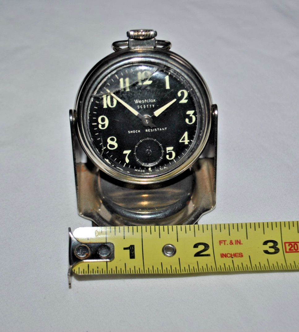 Westclox Scotty Pocket Watch Black Luminous Dial USA Magentic Stand & Chain read