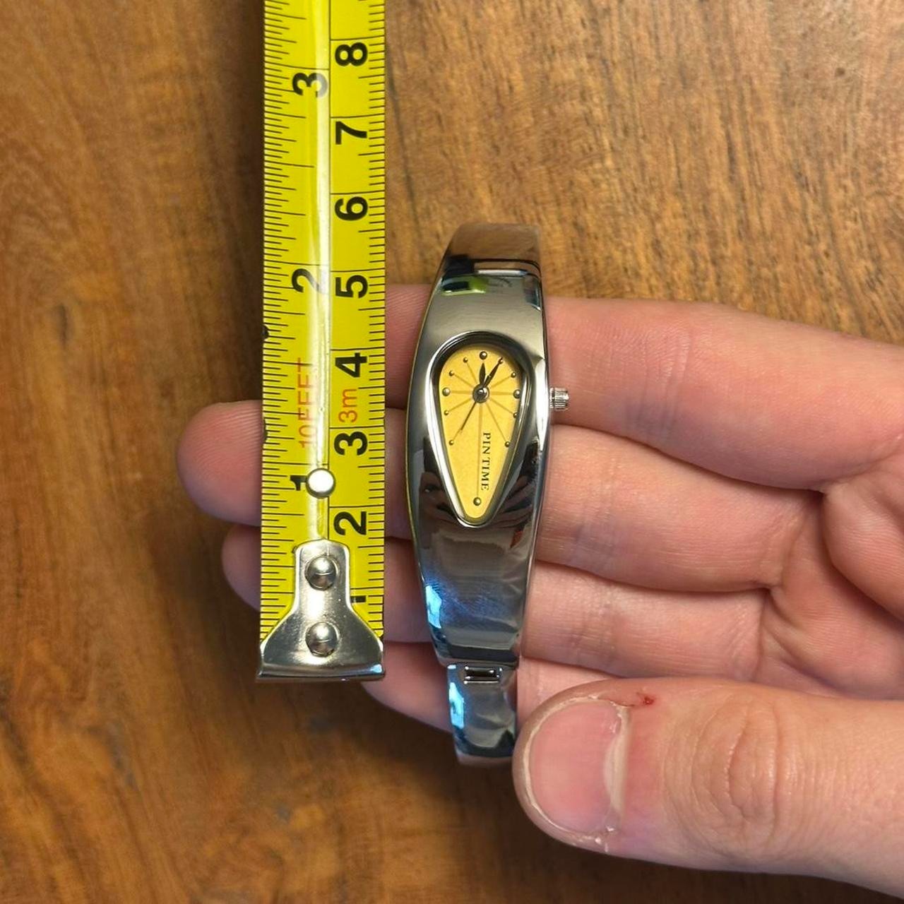 Silver Bracelet Watch Y2K Futuristic Teardrop Gold Dial Stainless Steel Unisex