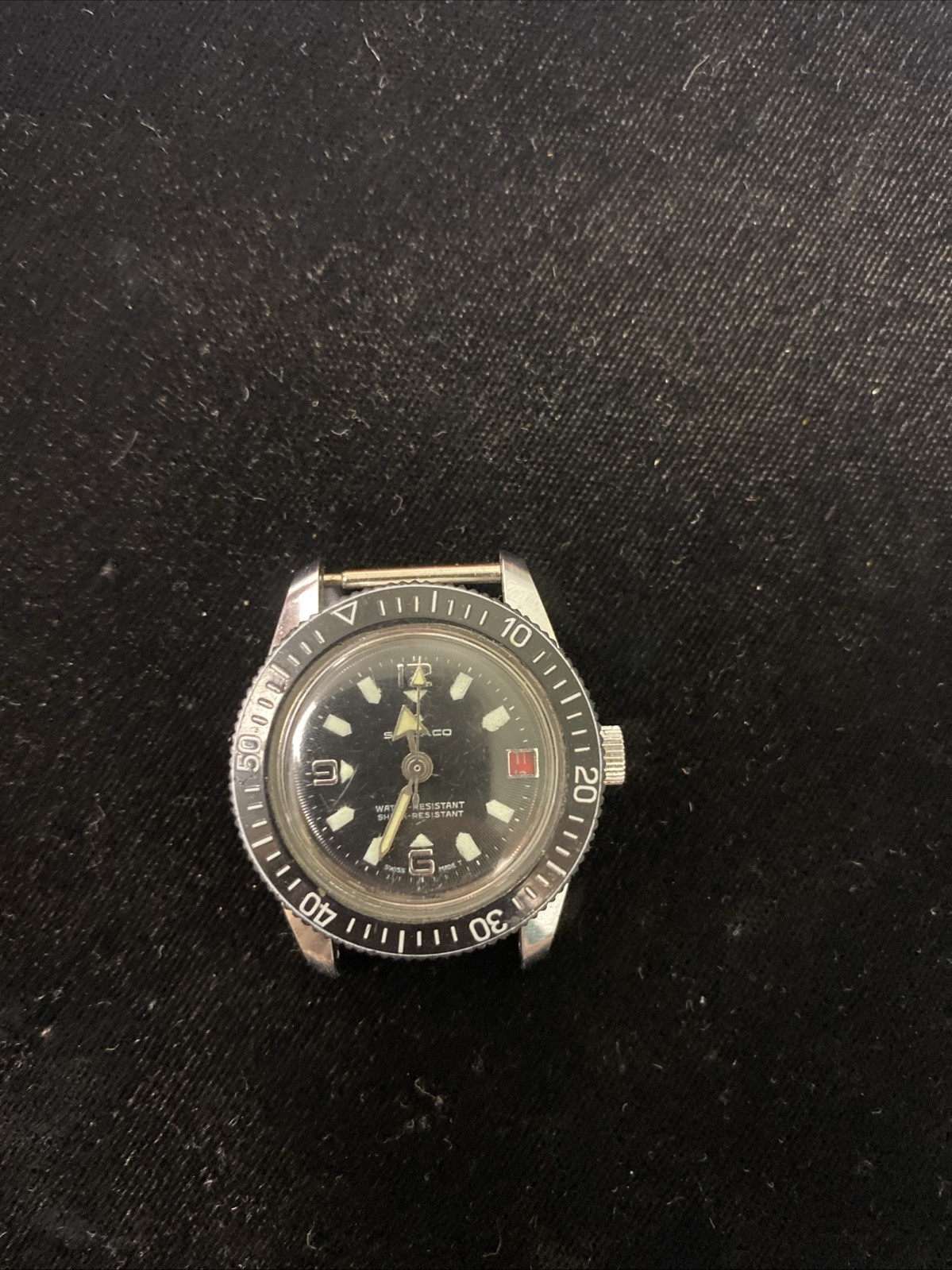 Sindaco Swiss Made Divers Watch Black Dial W/o Crown 31.8mm 16.1mm Lug Glows