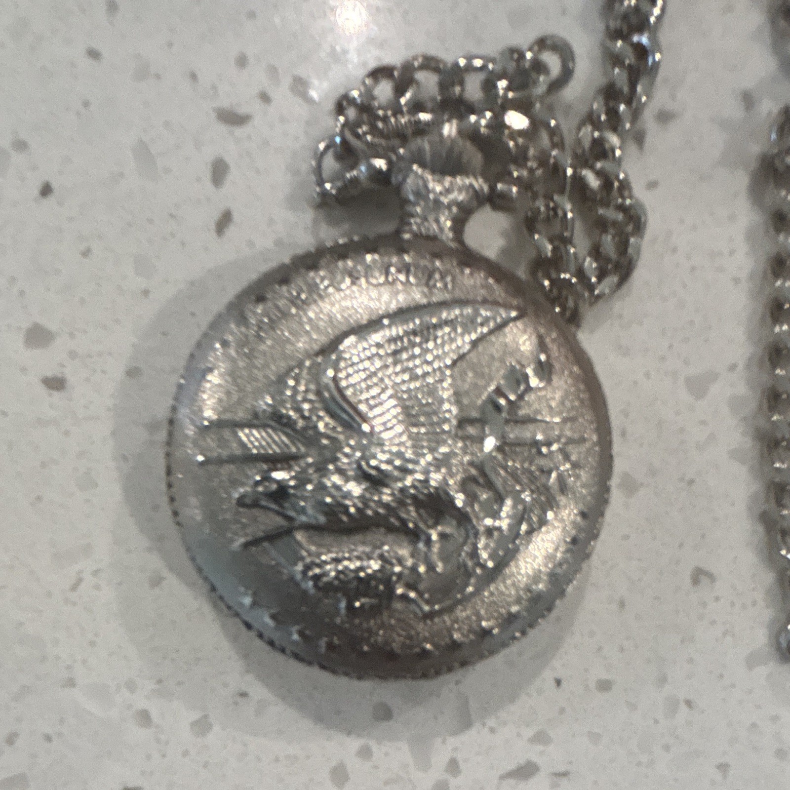 American History Society Silver Full Hunter Pocket Watch Roman Dial Quartz Chain