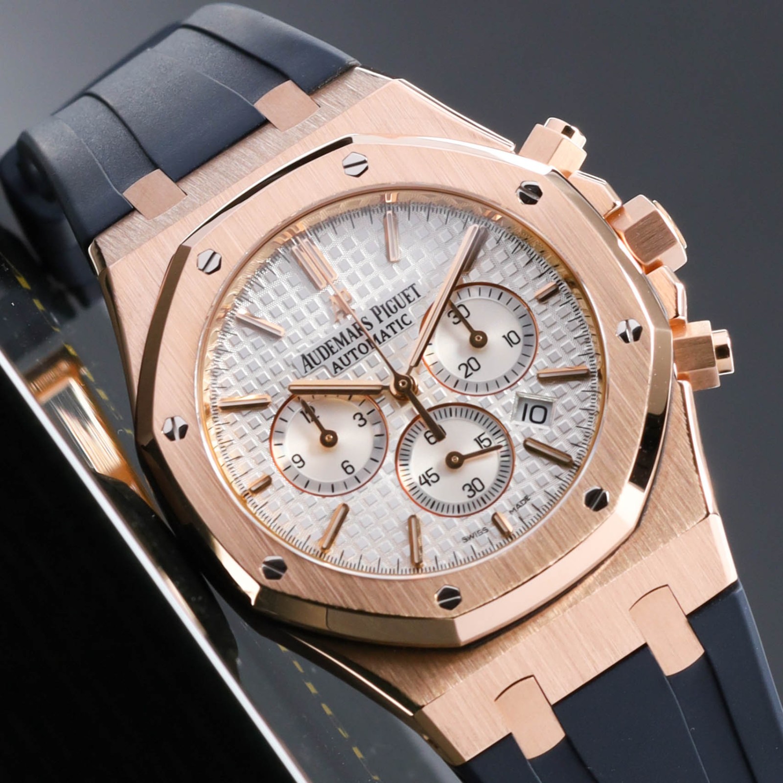 Audemars Piguet Royal Oak 39mm Rose Gold Silver Tapisserie Strap 26320OR