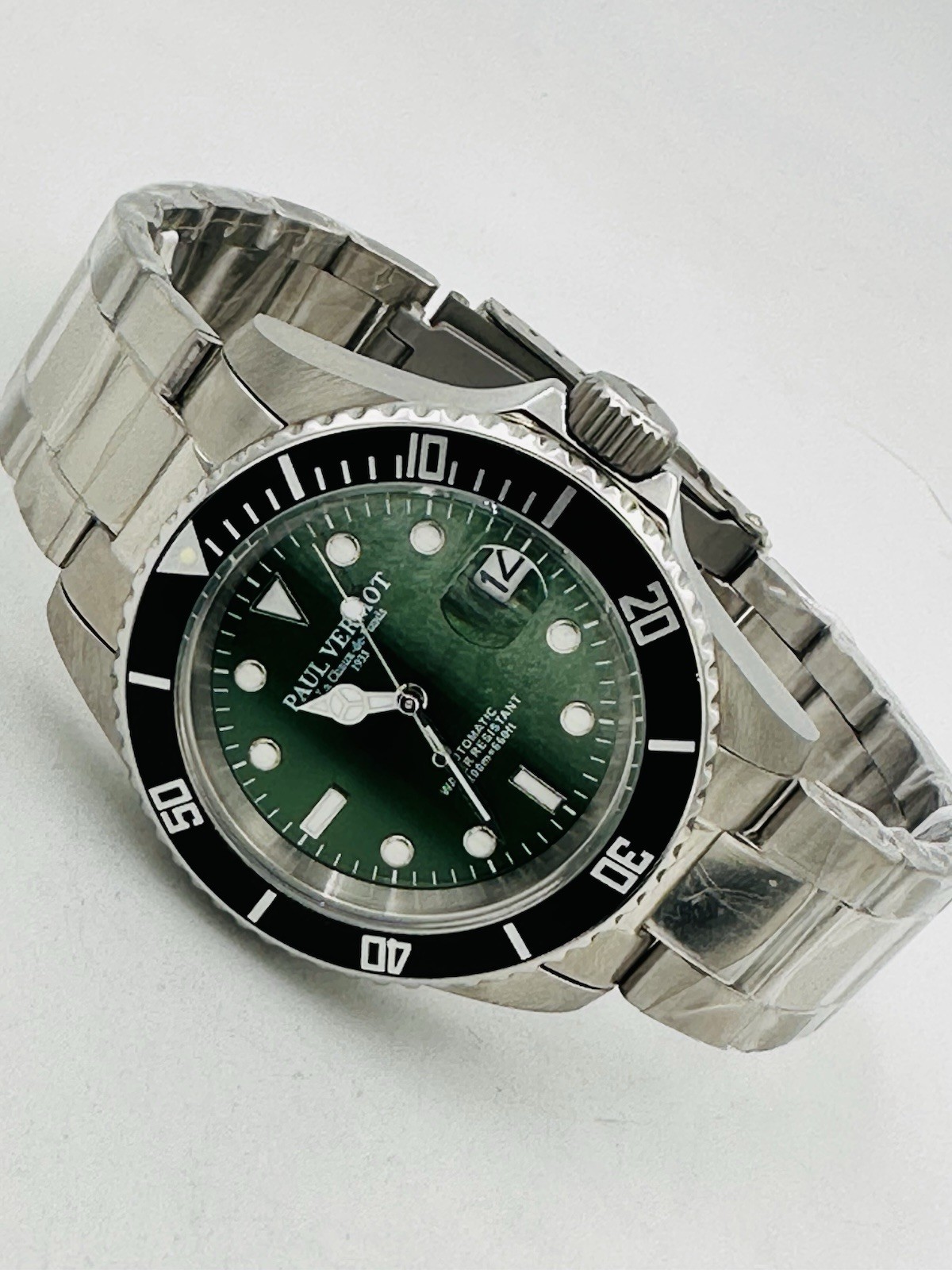 Paul Vermot SUB 200 m Automatic Watch Seiko PV6763VK/438 Green Dial Silver Case