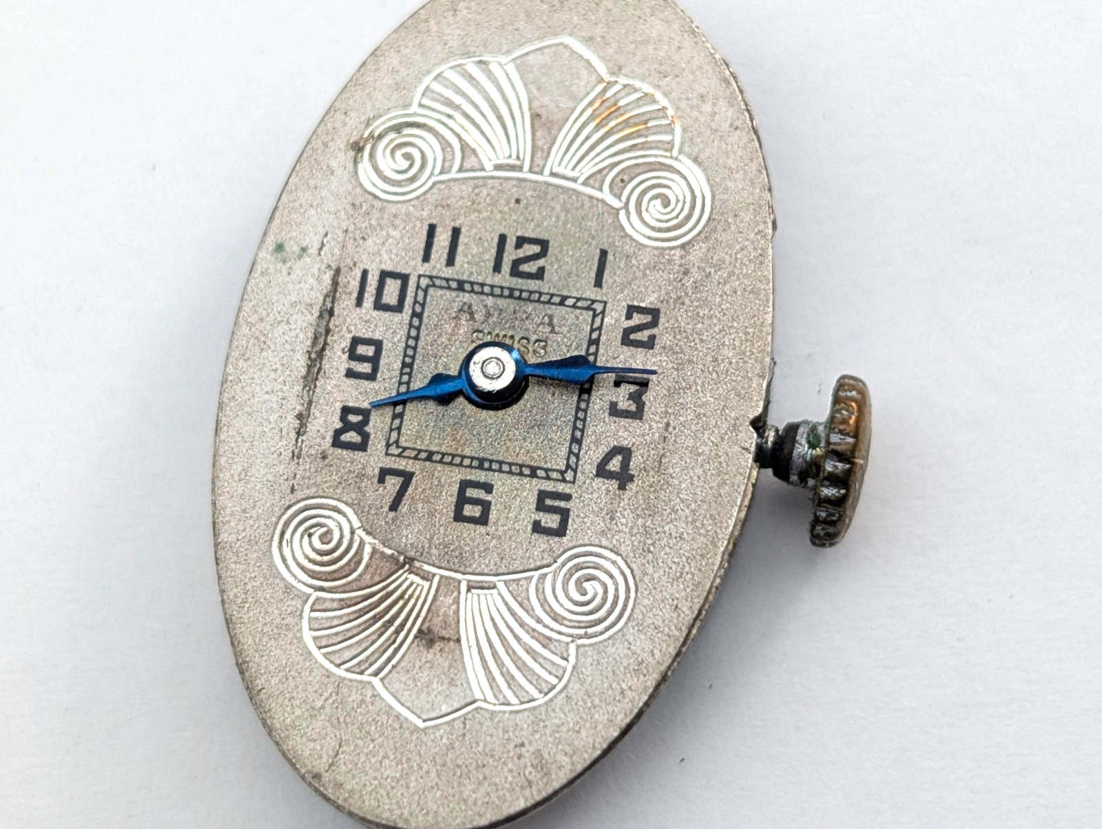 Antique ABRA 15j Art Deco Textured Dial Swiss Watch Movement 15mm PARTS REPAIR