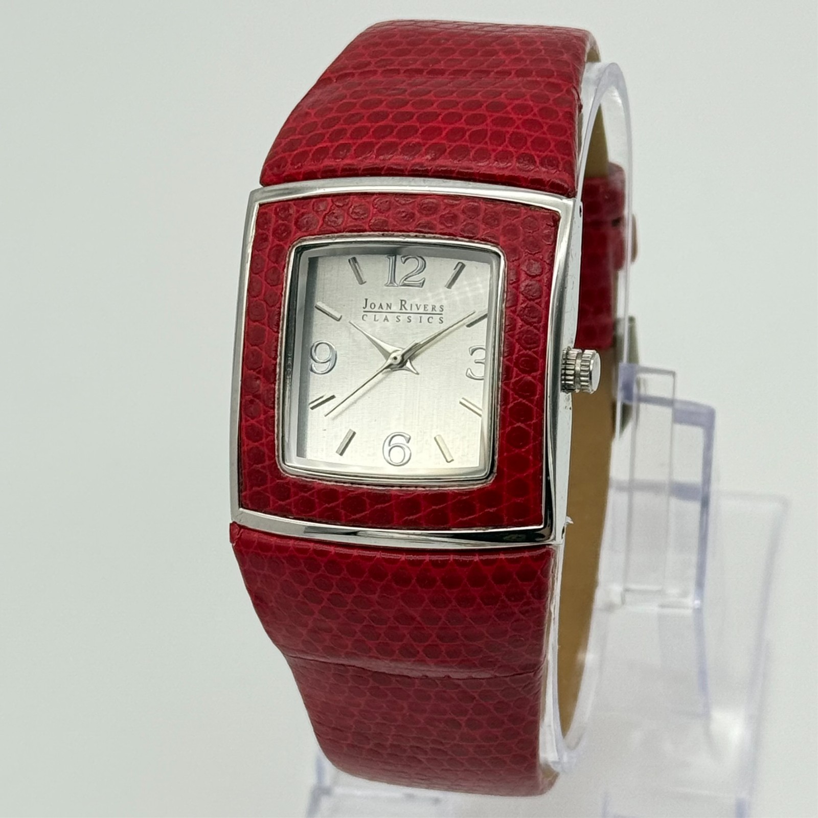 JOAN RIVERS Classics Collection Silver Tone Watch, Red Pebbled Leather, 31mm