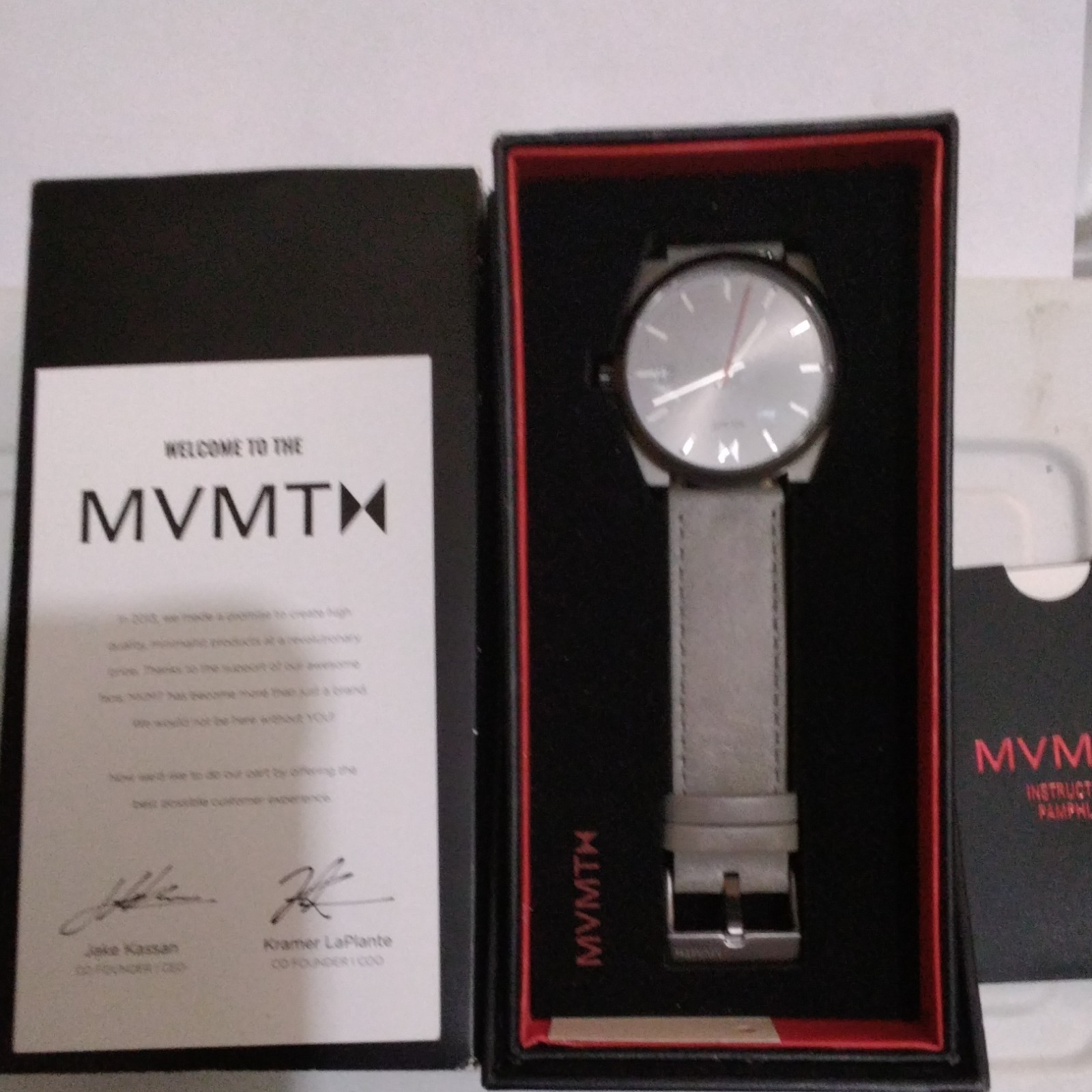 MVMT Men’s Quartz Wristwatch Gray Dial Black Case Gray Leather Strap Box/Papers