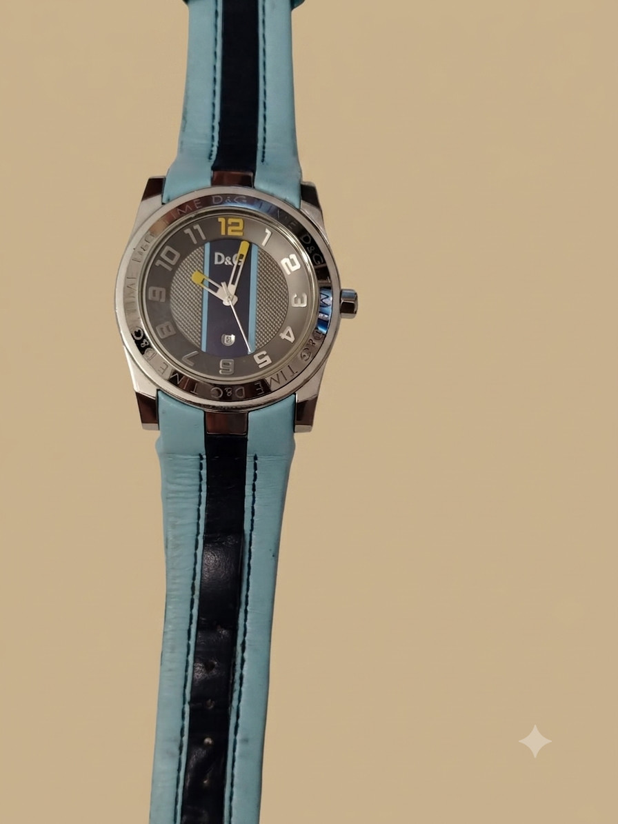 D&G Dolce & Gabbana Time Men’s Watch Stainless Steel Light Blue Leather Strap