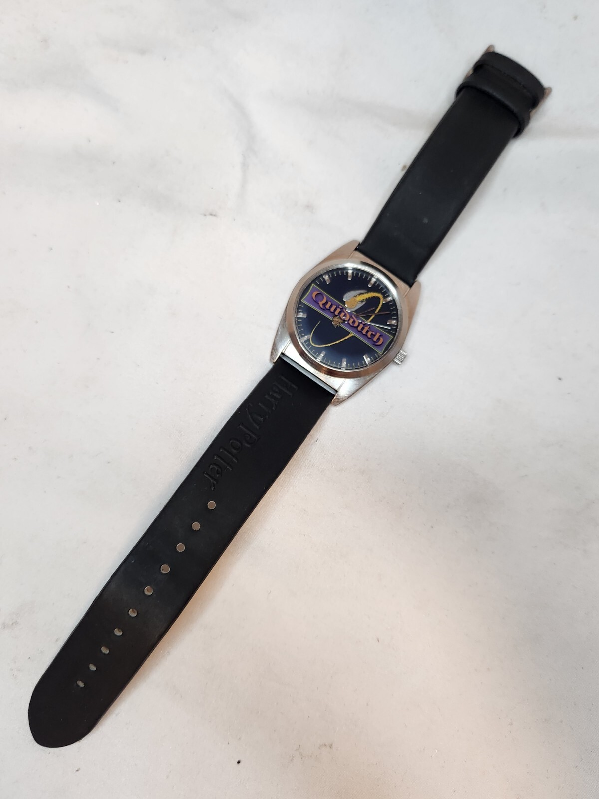 HARRY POTTER Watch Quidditch 32mm Silver Tone SSI Black Leather Band New Battery