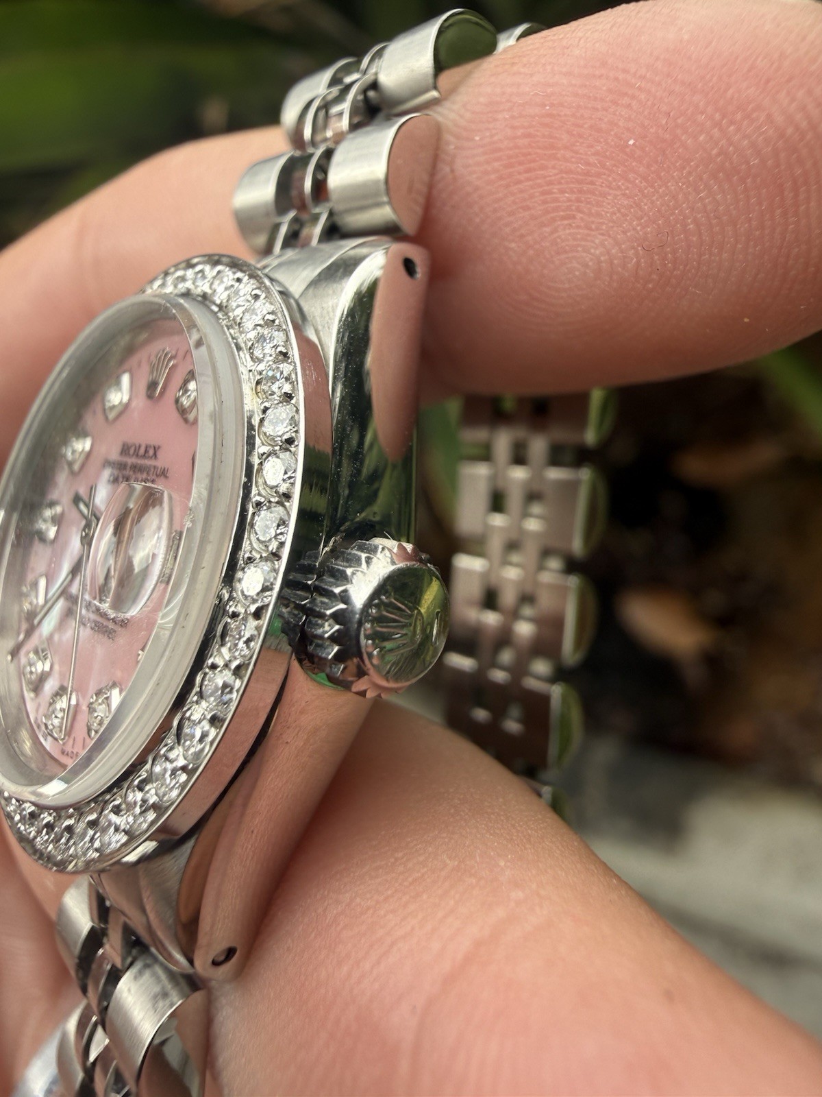 Rolex Ladies Datejust Pink MOP Diamond Dial Diamond Bezel Jubilee Band