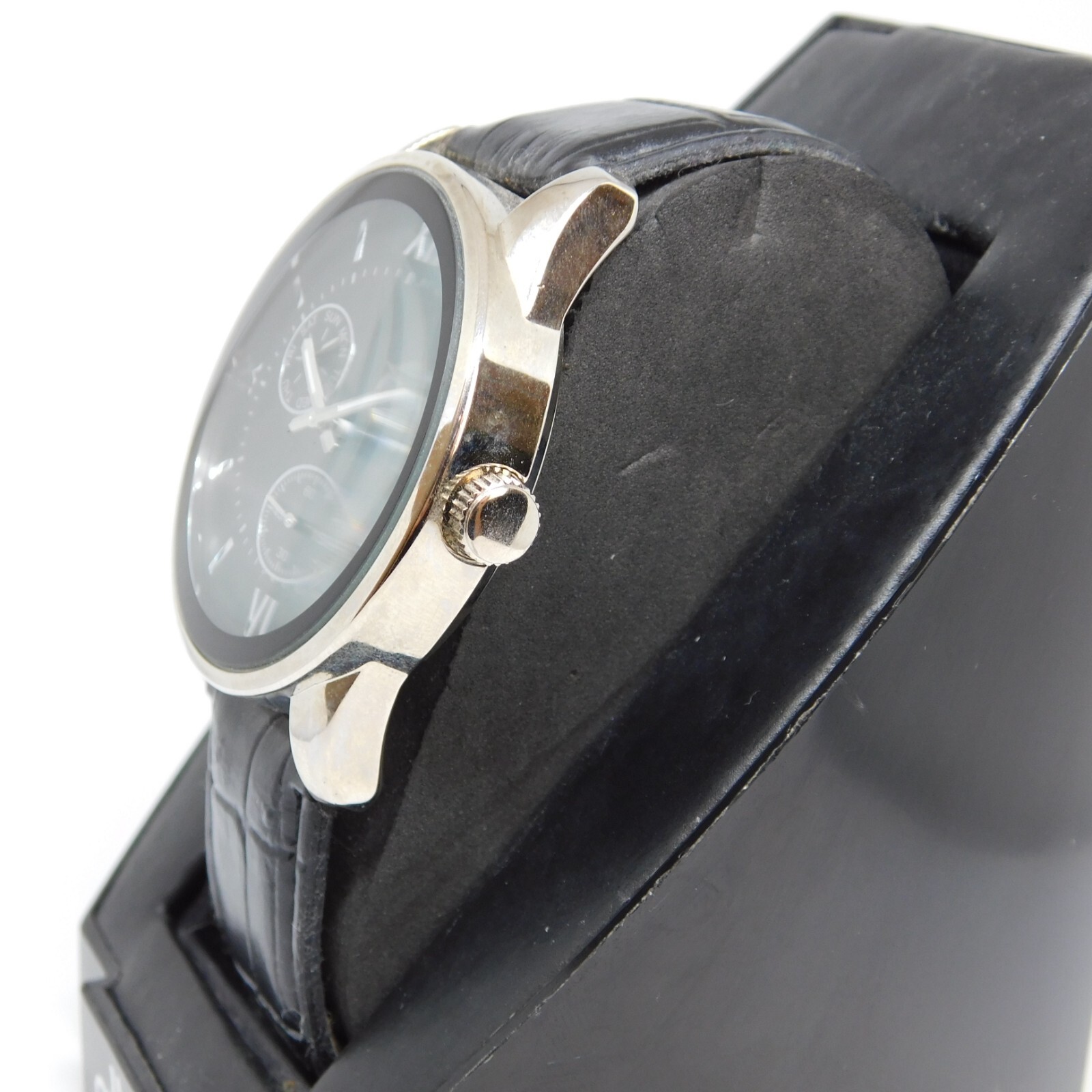 Allude Silver Tone Case Black Tone Band Quartz Analog Men’s Watch New Battery