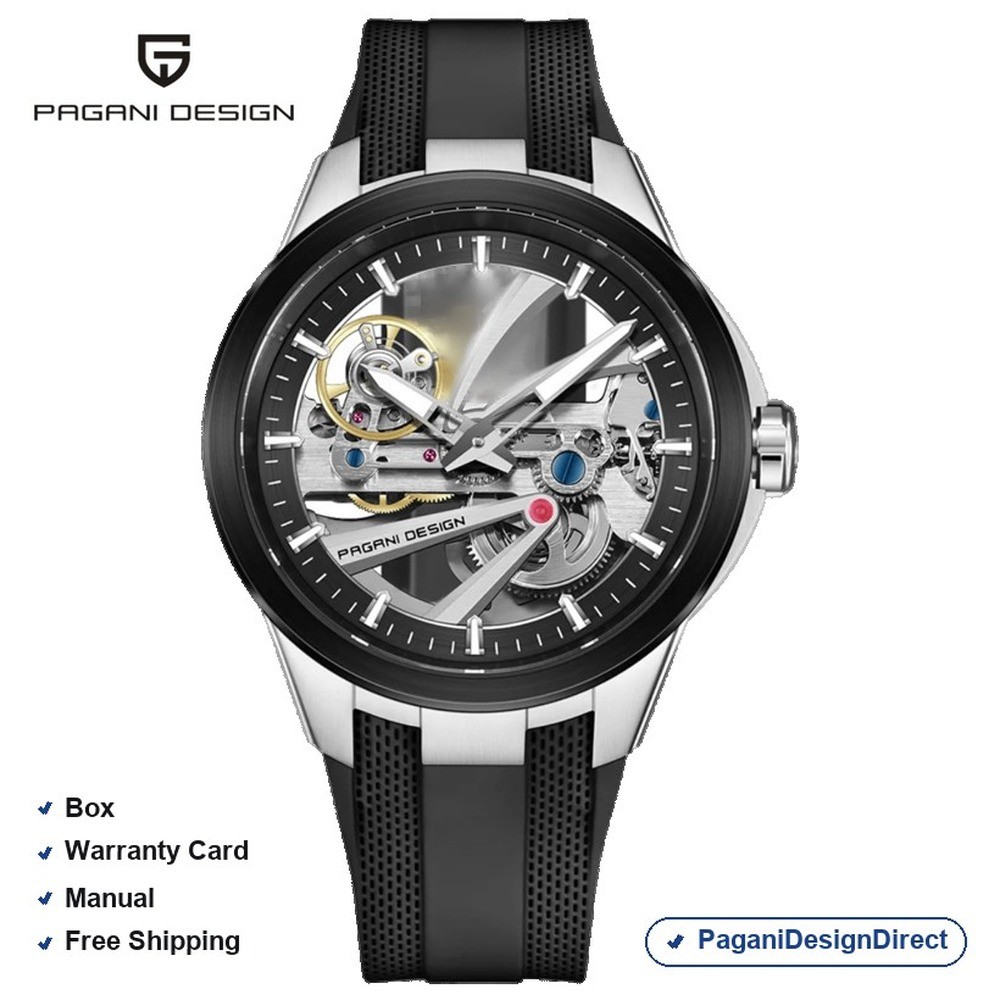 Pagani Design PD-YS030 Silver Black Skeleton Stainless Steel Men’s Watch