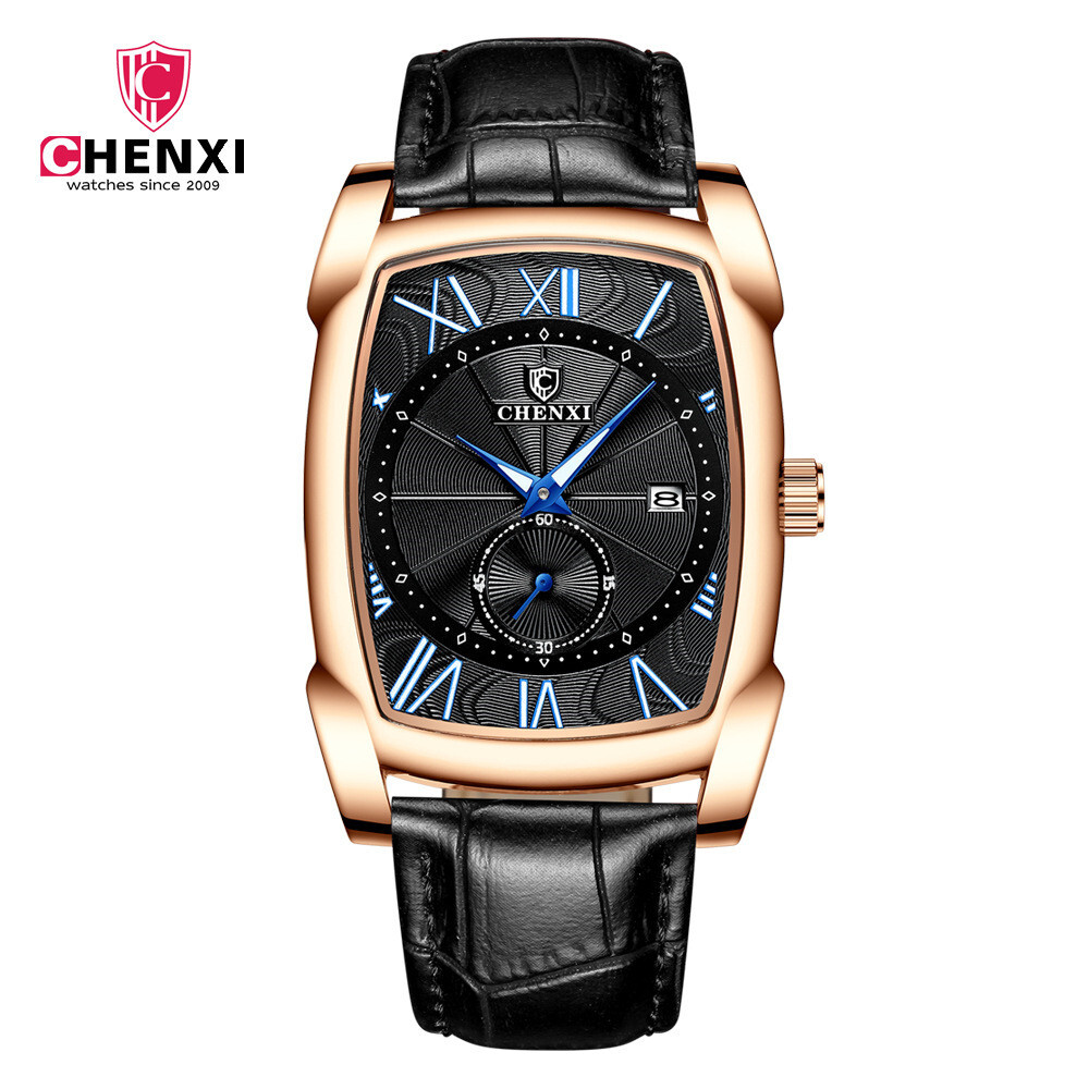 CHENXI Men’s Quartz Business Watches Leather Strap Rectangle Calendar Wristwach